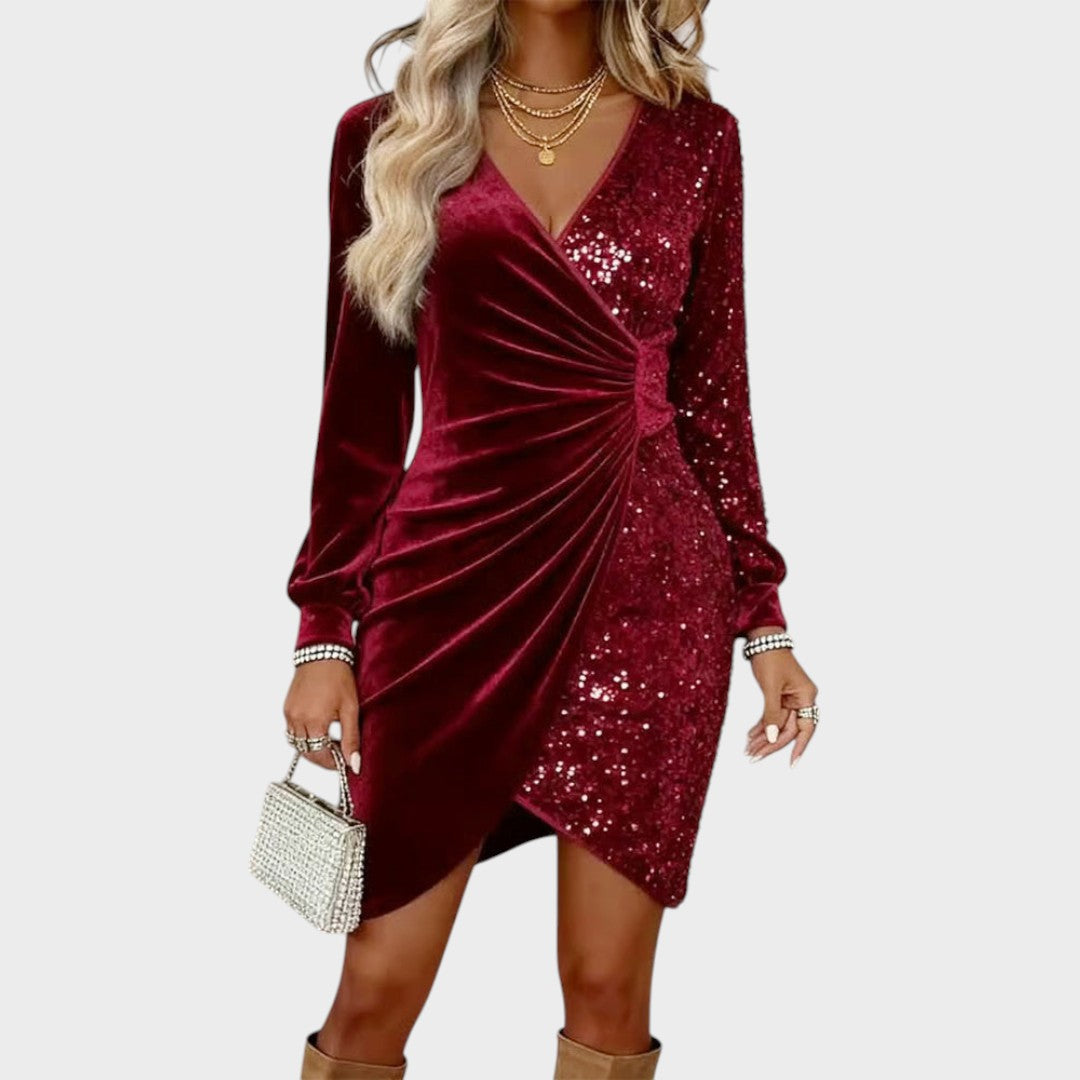 Brisa |  Vestido de Fiesta con Brillos y Efecto Draped