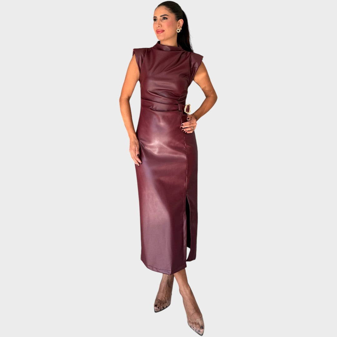 Brazella | Vestido Elegante de Ante con Abertura