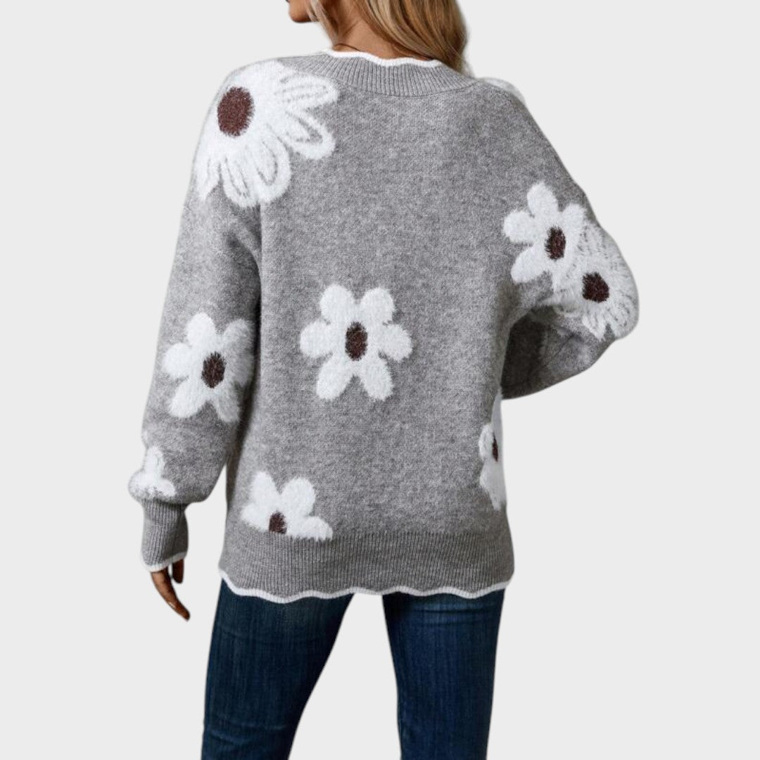 Paula | Jersey de Punto Floral Con Escote en V