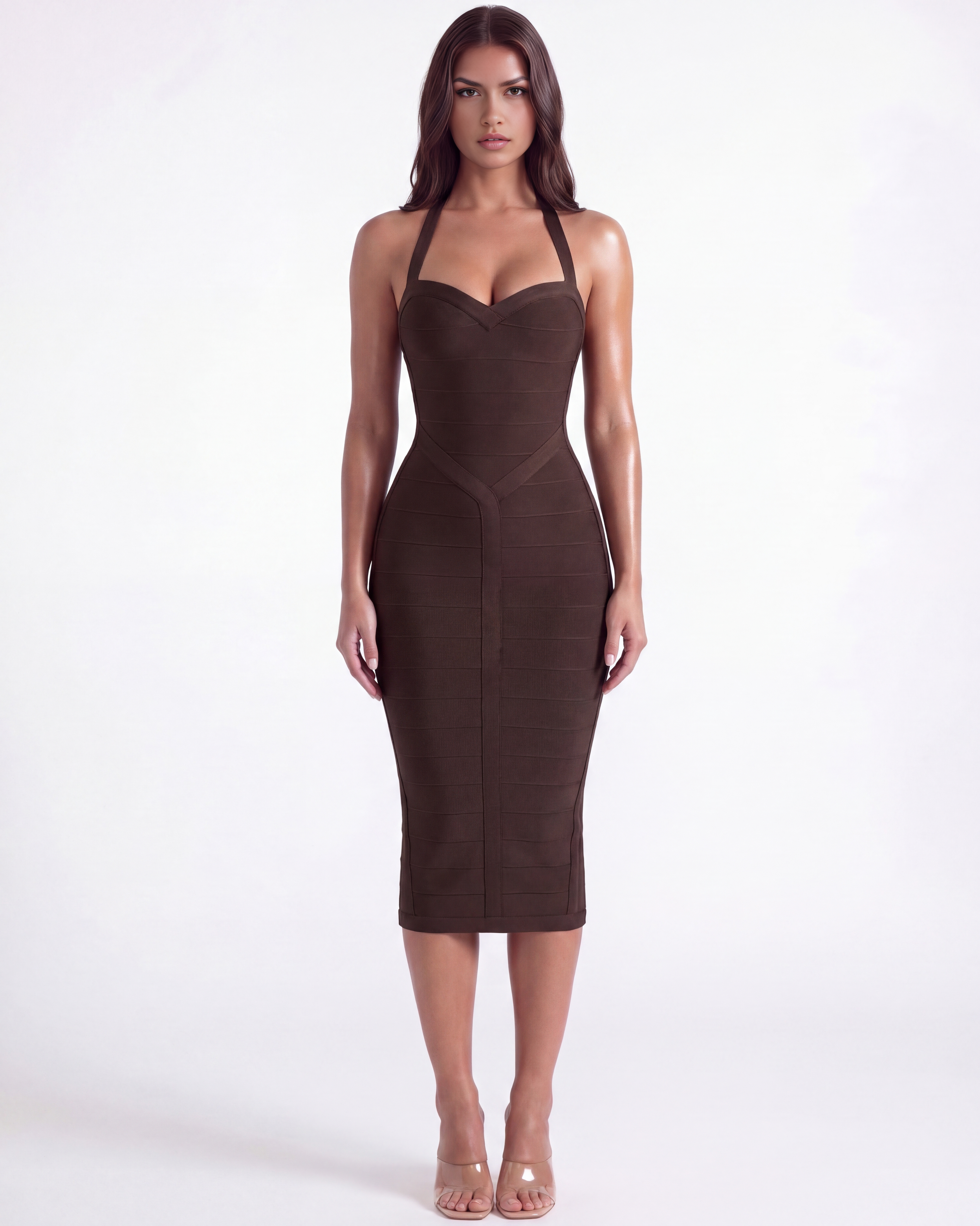 Vestido midi bandage con escote halter