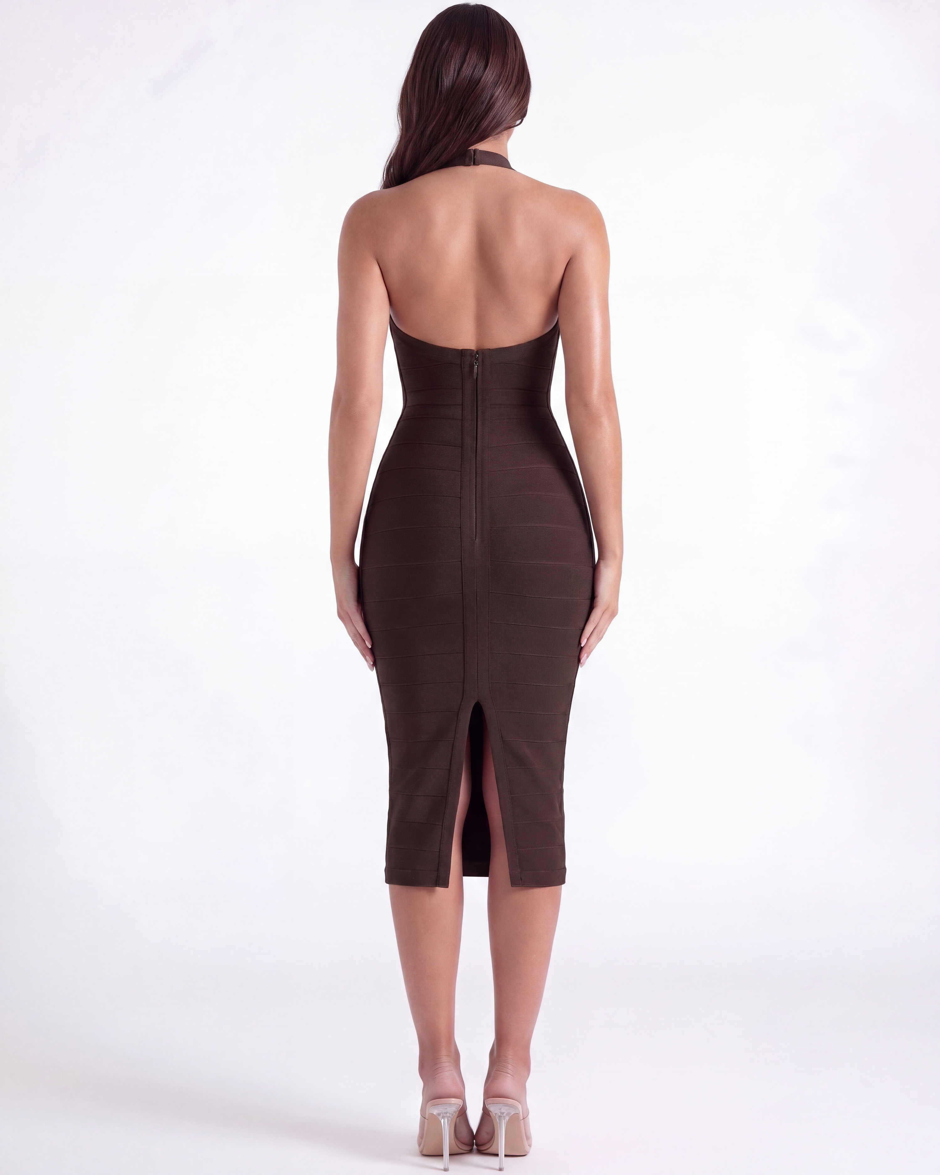 Vestido midi bandage con escote halter