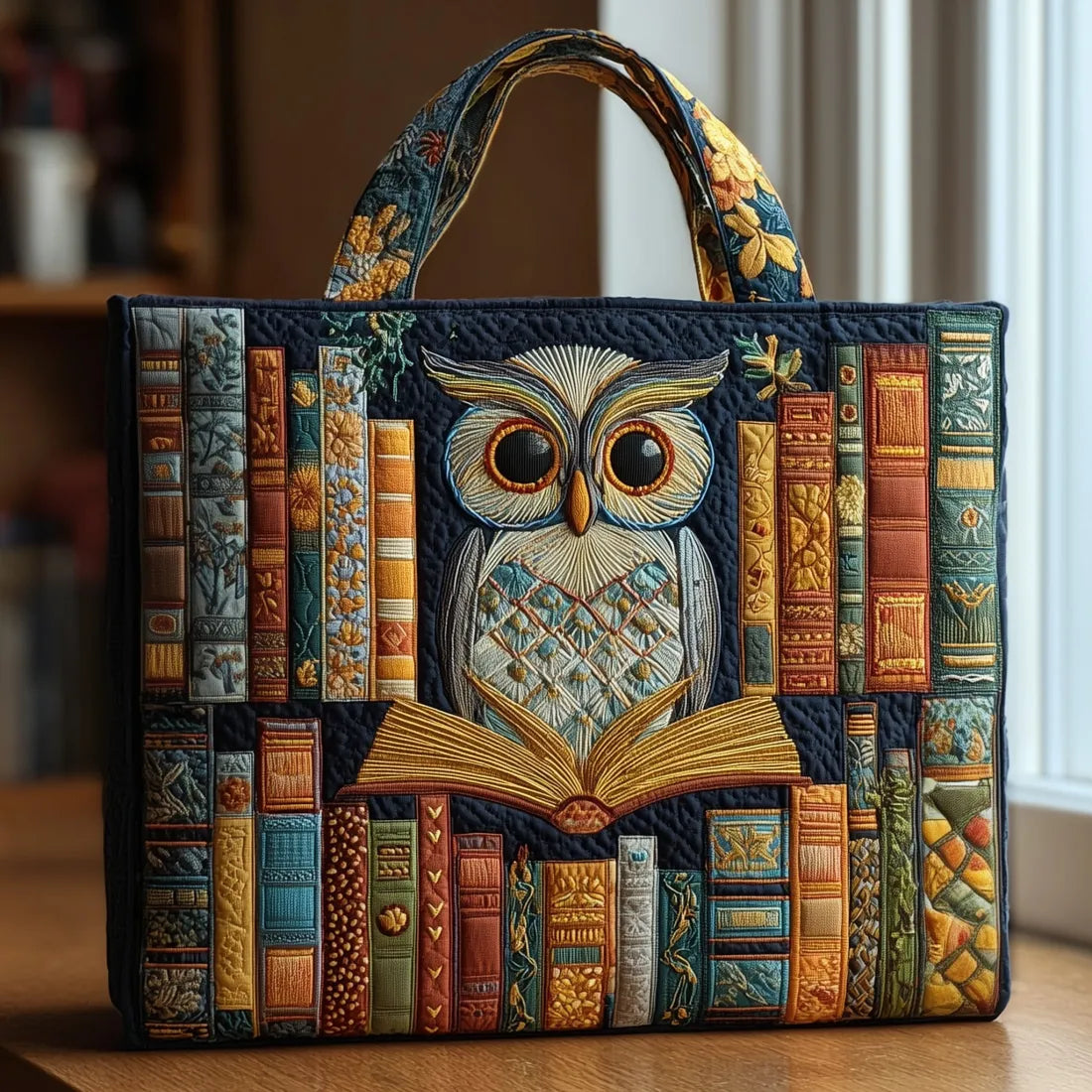 Bolso Artesanal de Búho entre Libros Antiguos