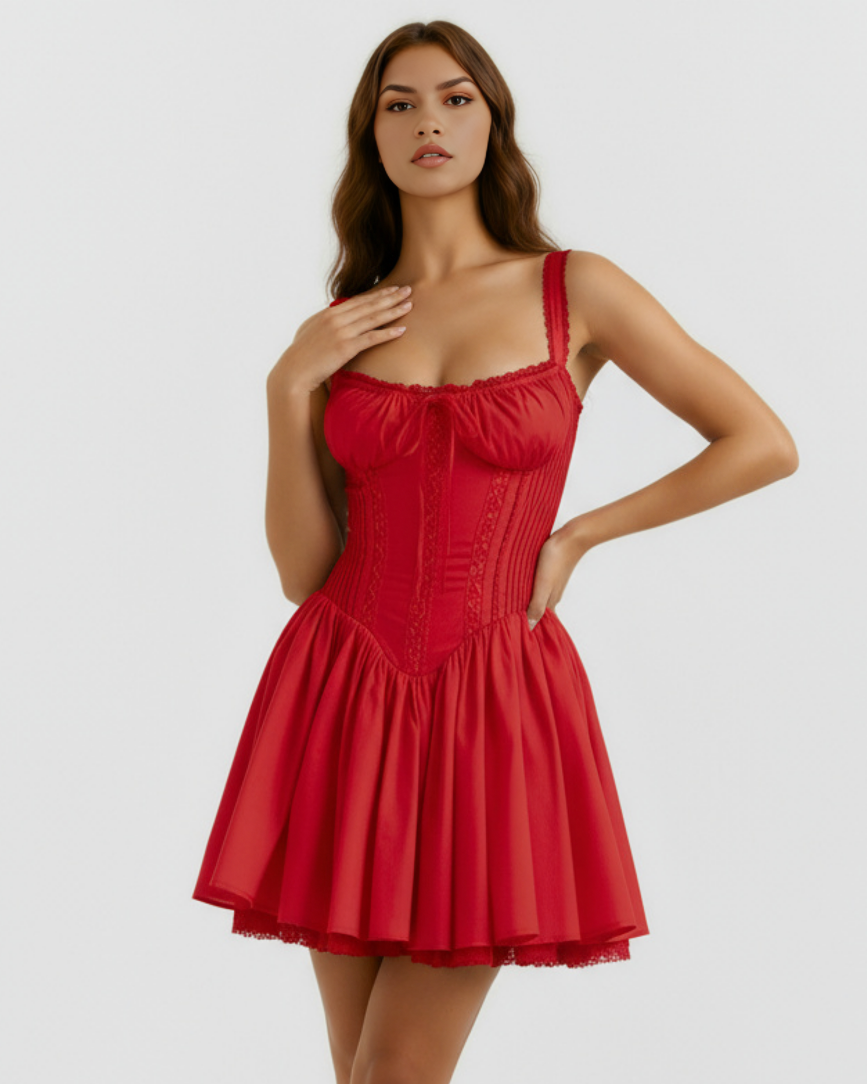 Vestido corto con corsé y falda fluida