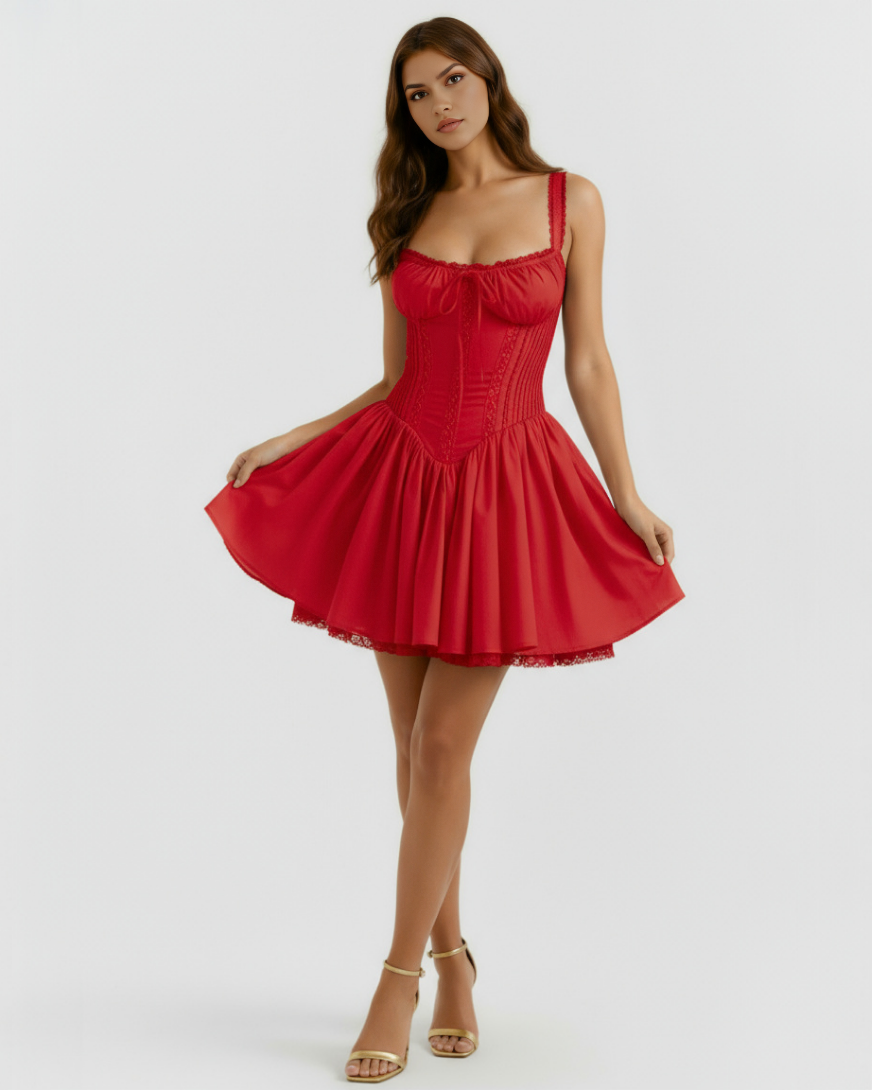 Vestido corto con corsé y falda fluida