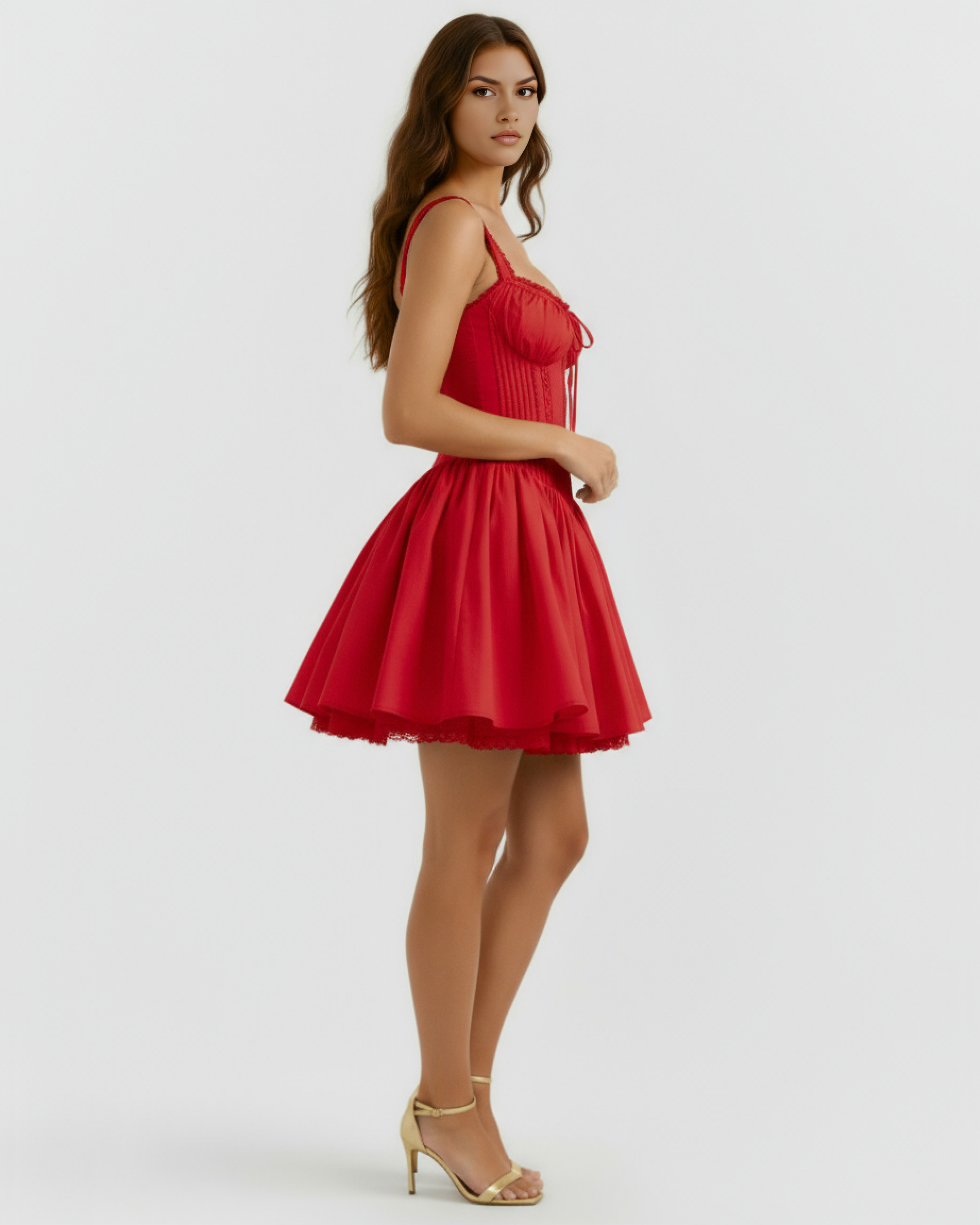 Vestido corto con corsé y falda fluida