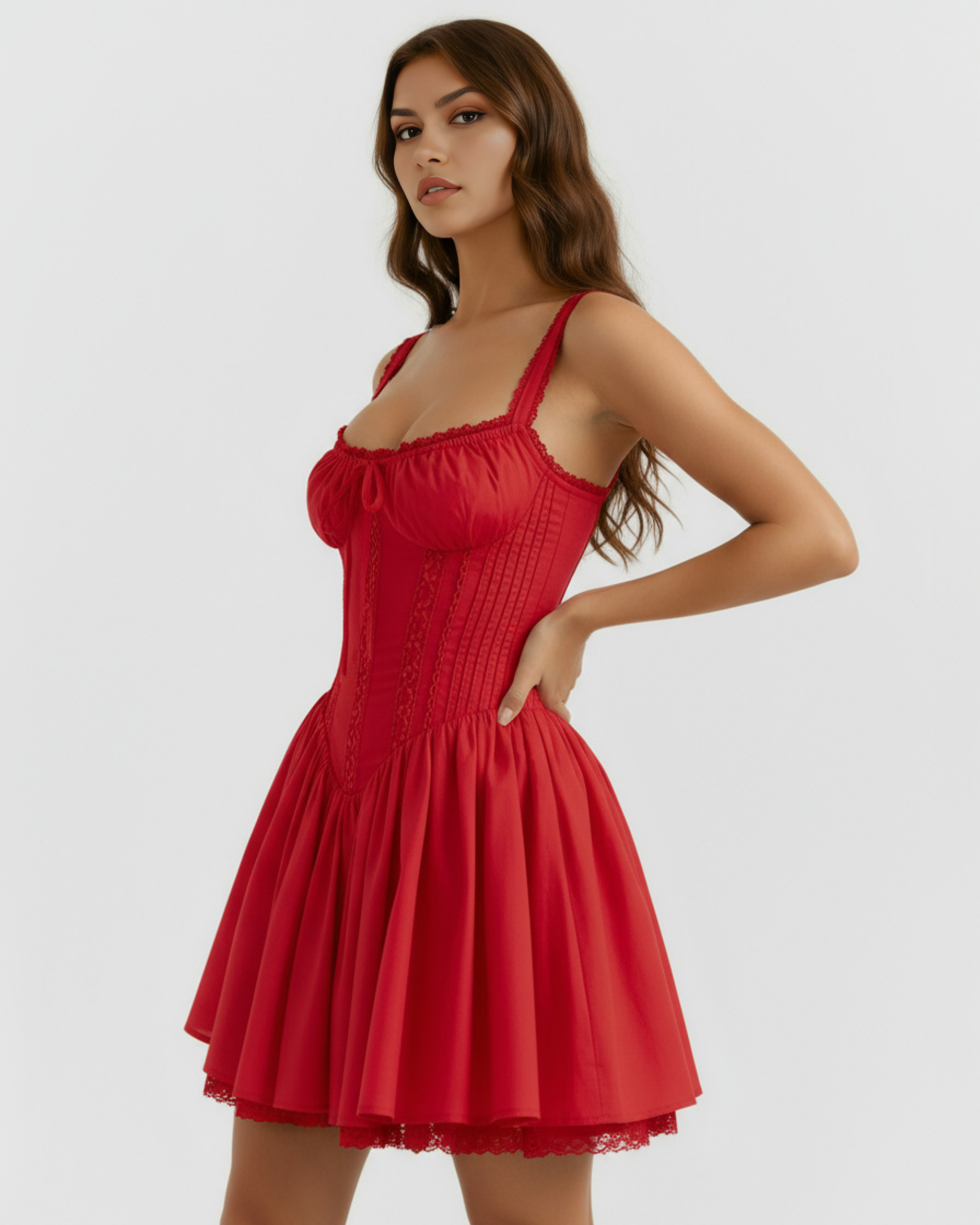 Vestido corto con corsé y falda fluida
