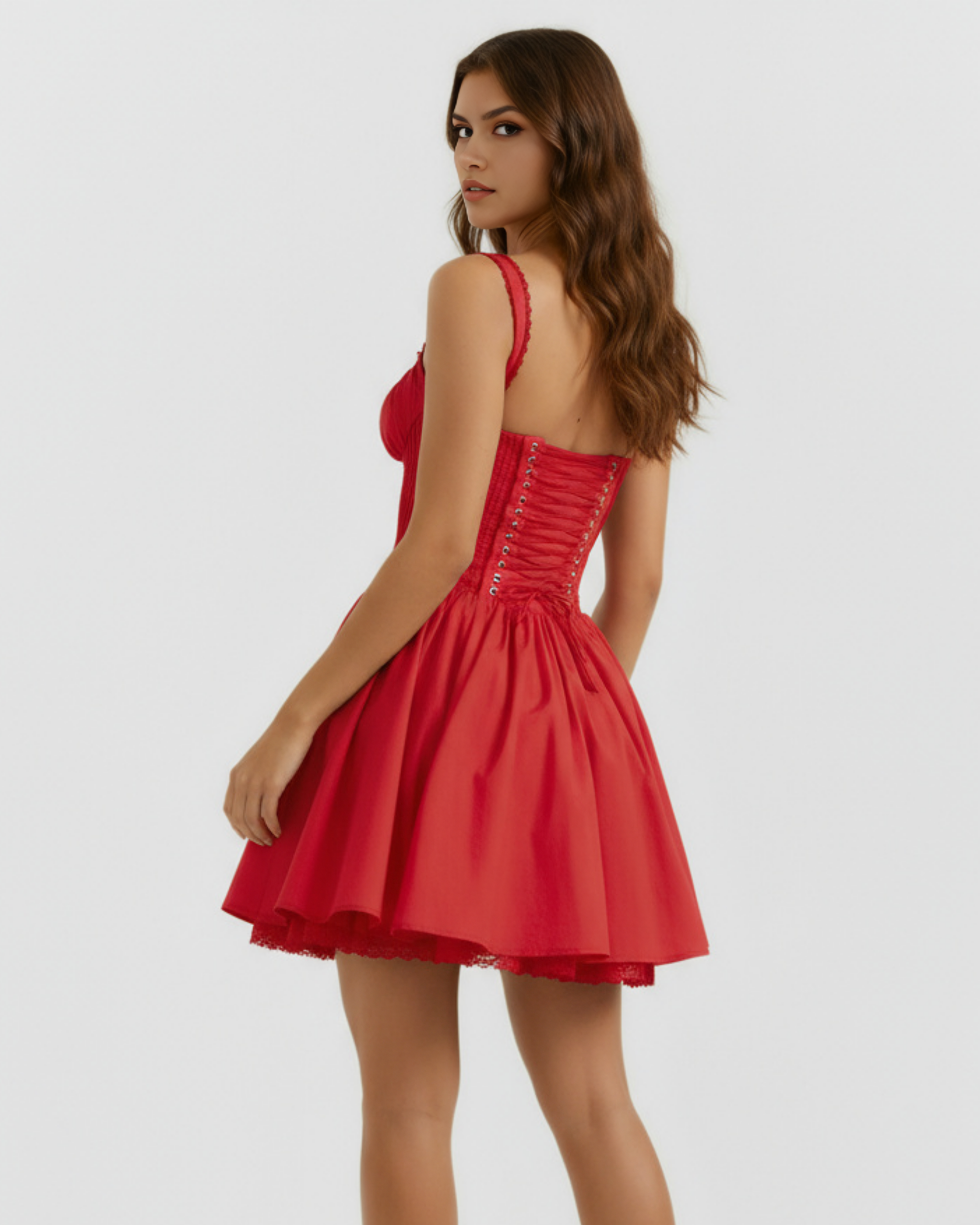 Vestido corto con corsé y falda fluida
