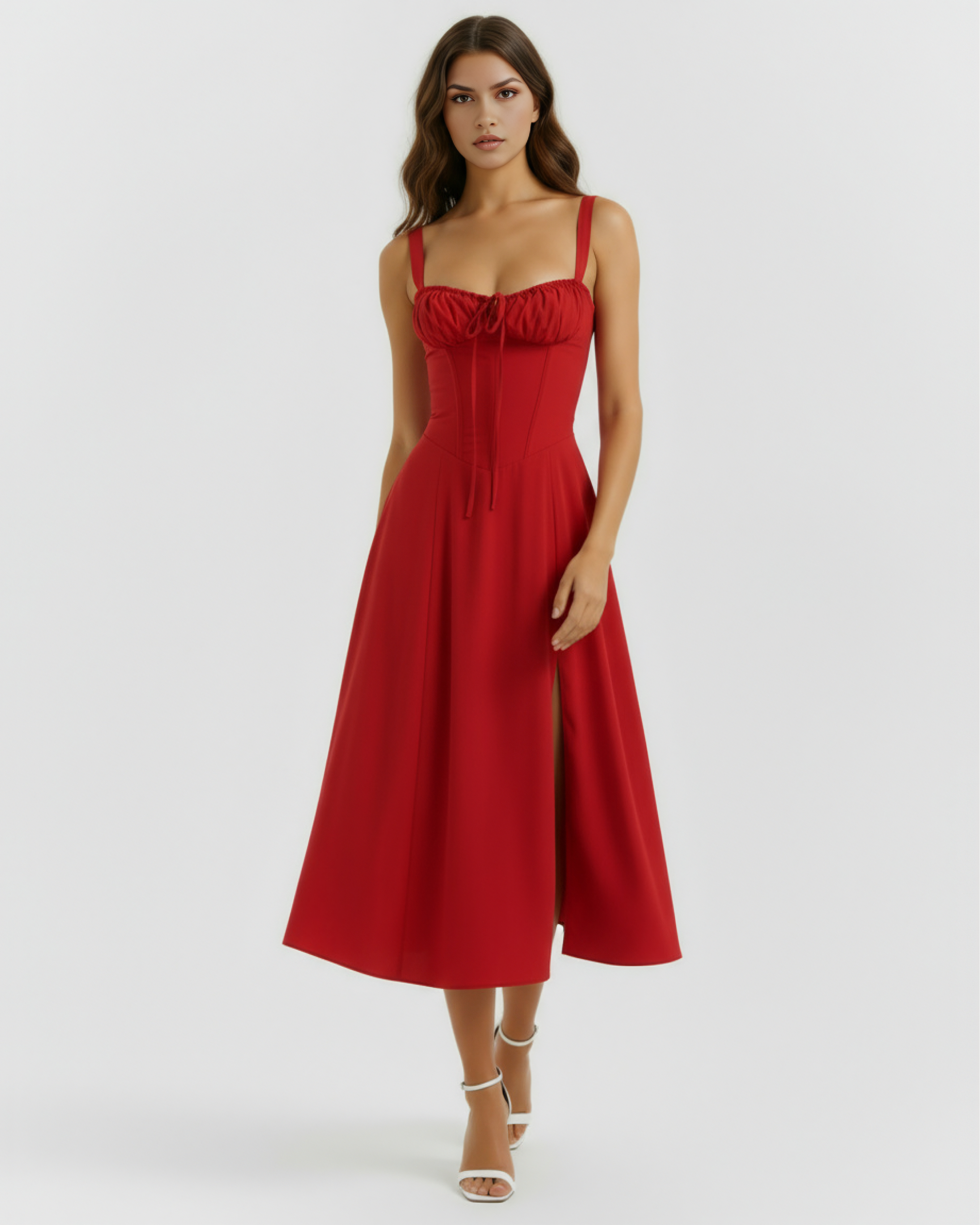 Vestido midi con corsé y abertura