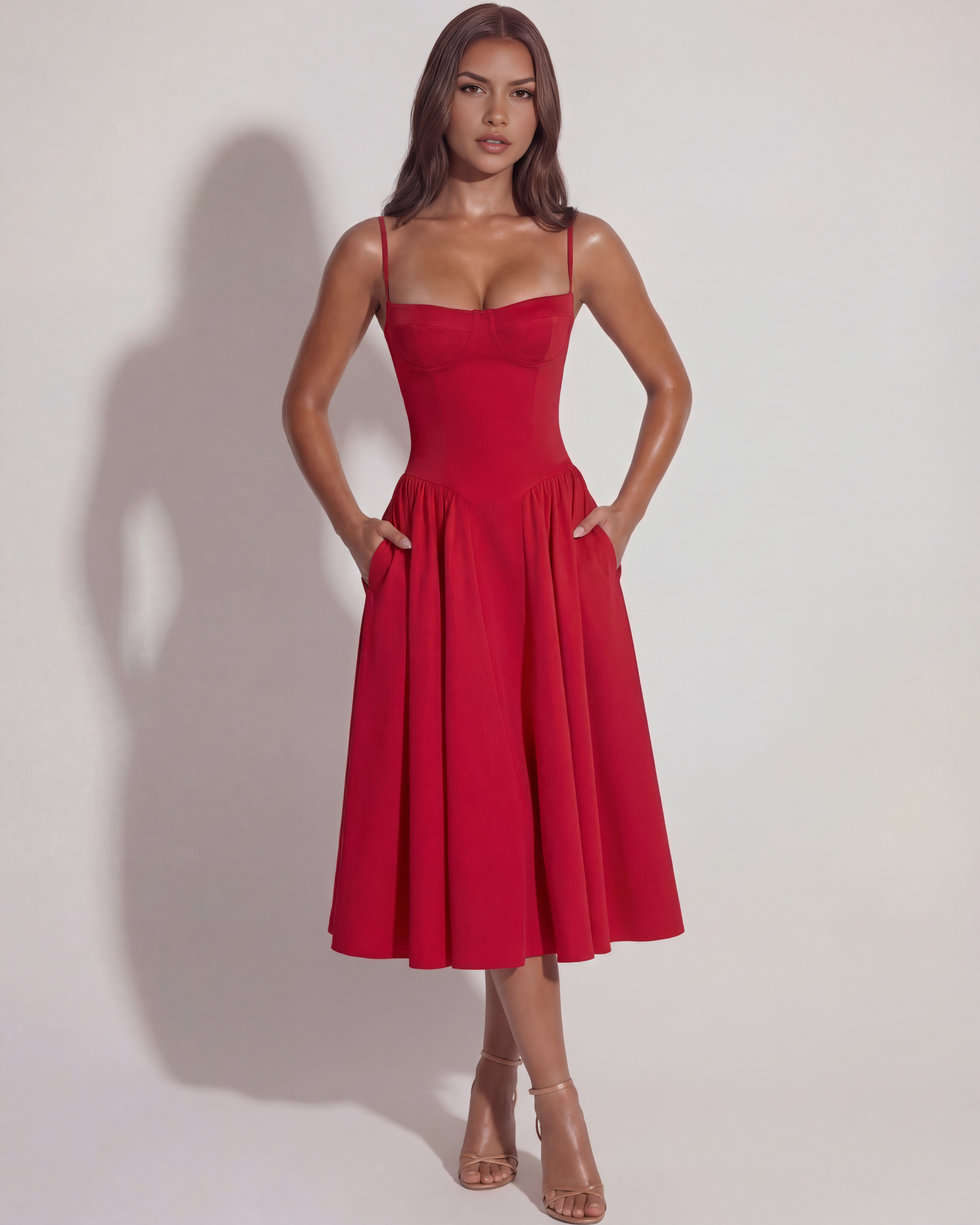 Vestido midi con corsé y falda fluida
