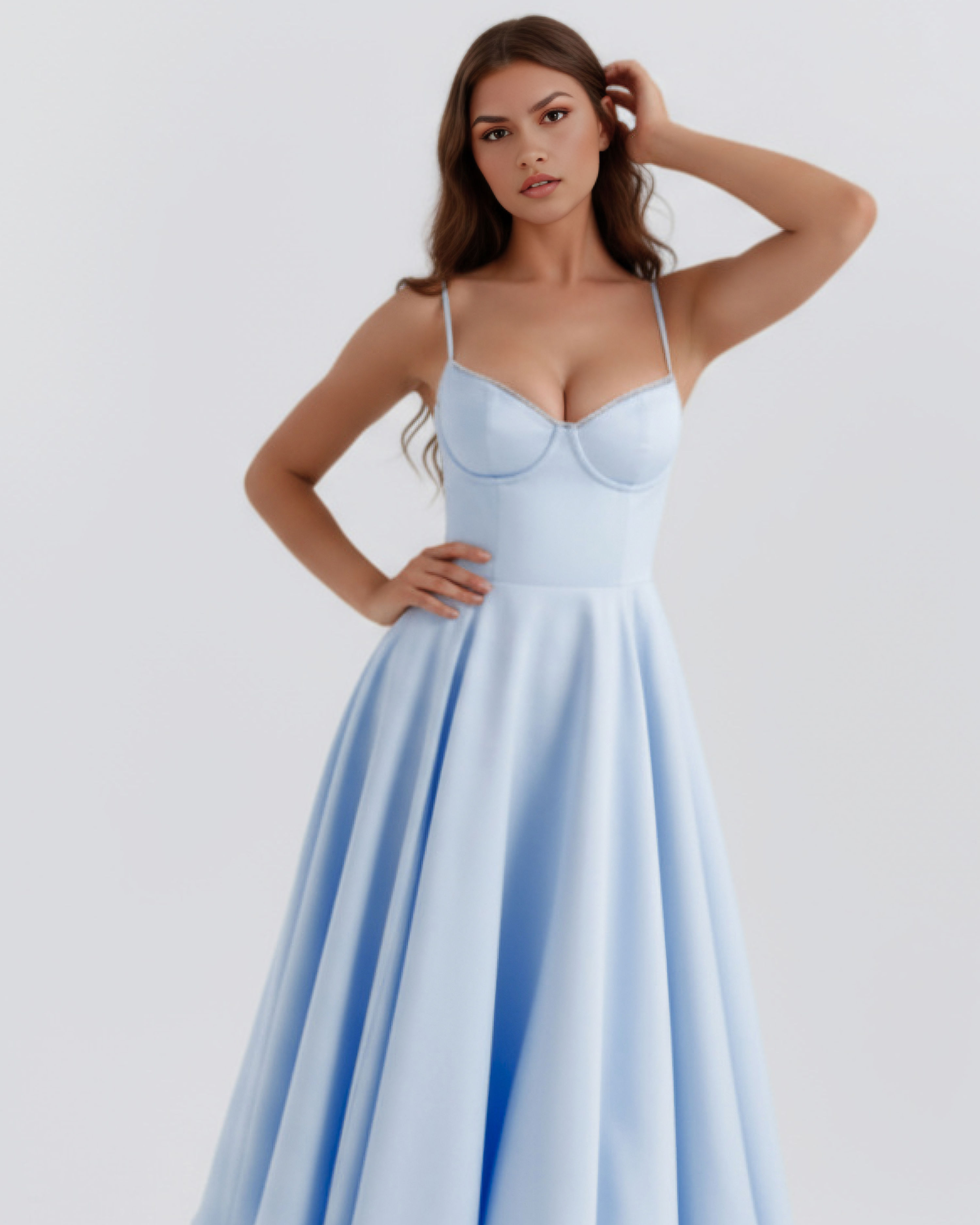 Vestido midi con corsé y falda amplia