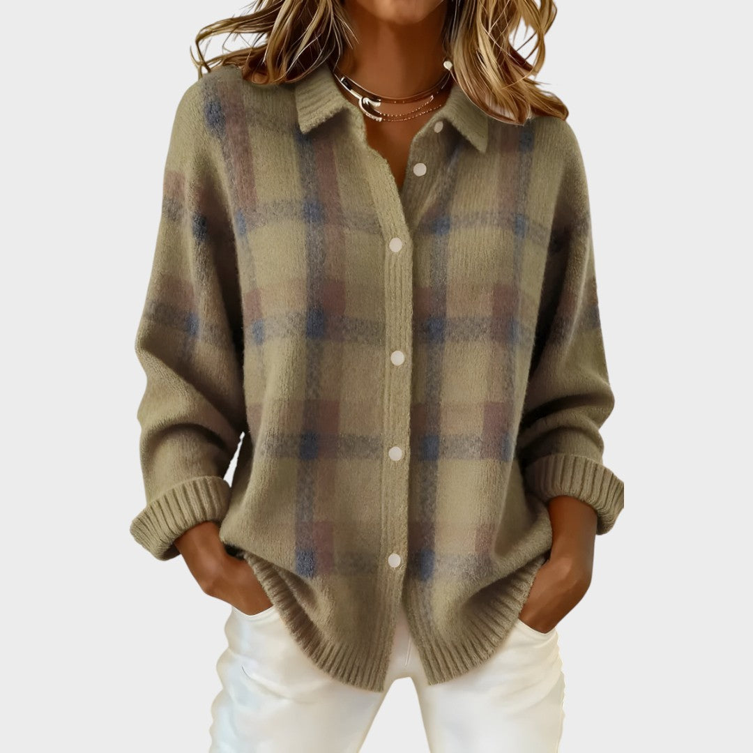 Rocío |  Cárdigan de Cuadros en Tejido de Punto