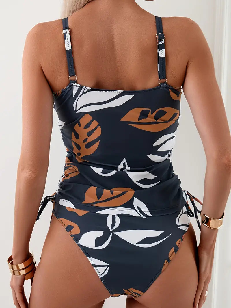 Tankini con ajuste lateral y estampado