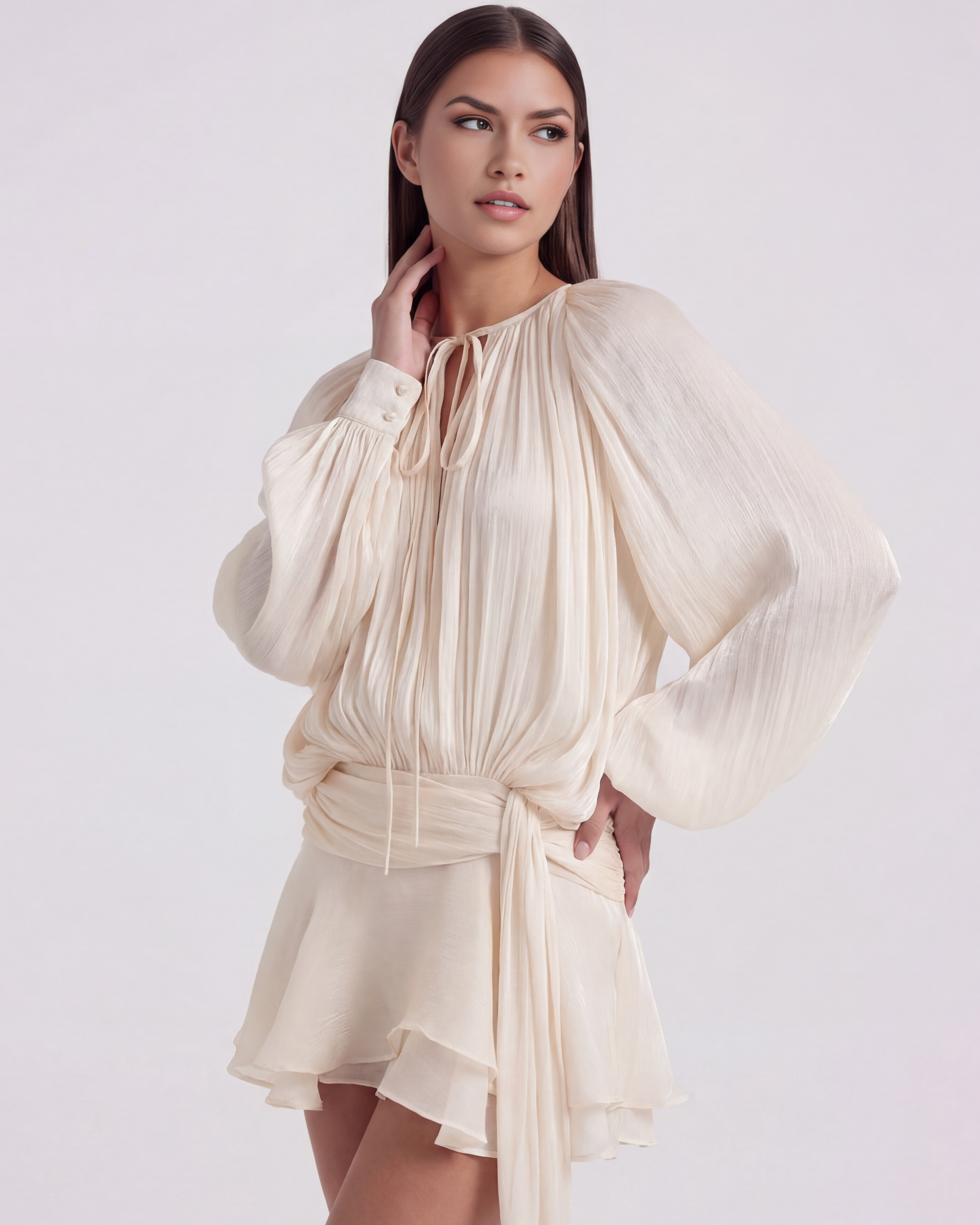 Vestido corto fluido con manga abullonada