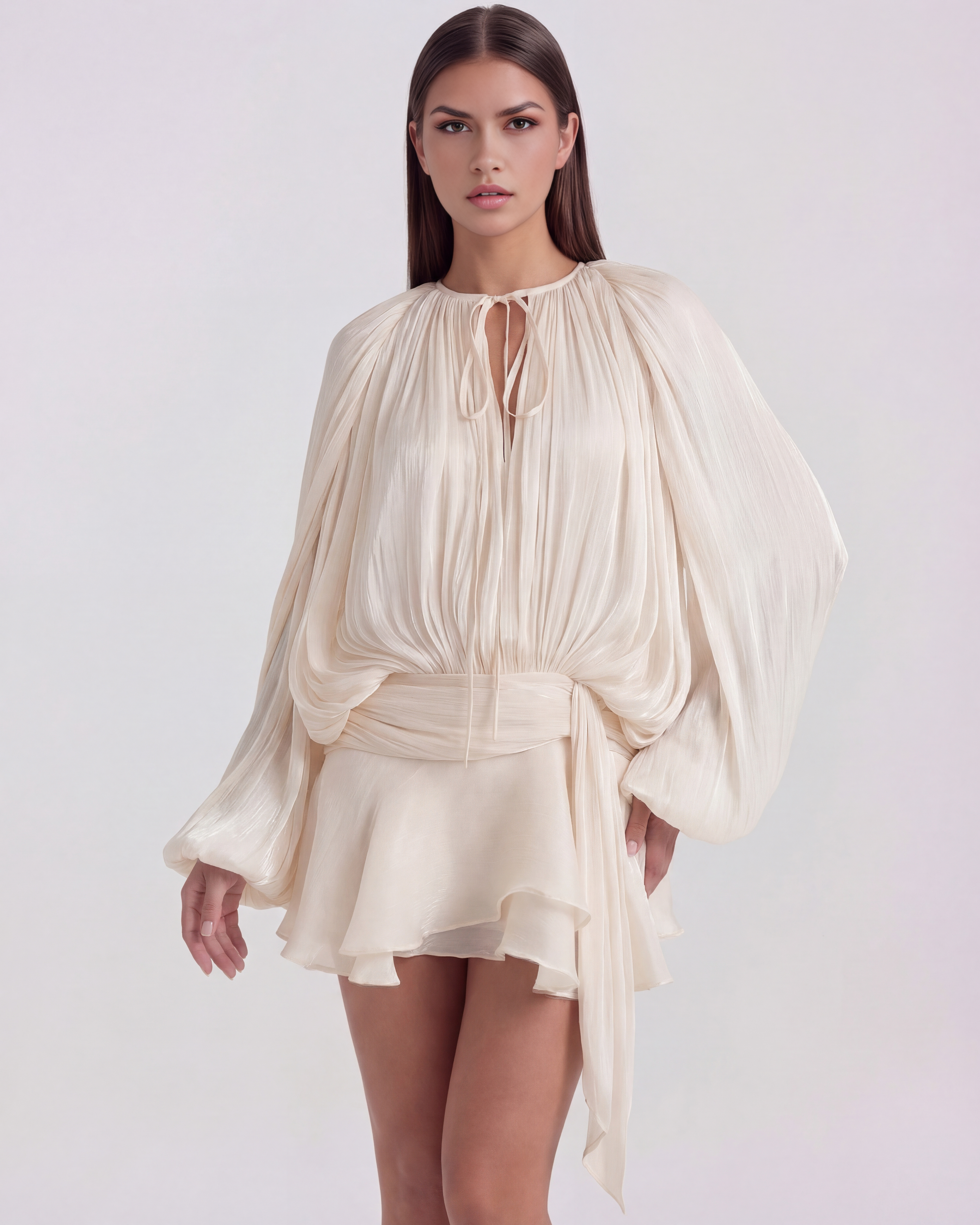 Vestido corto fluido con manga abullonada