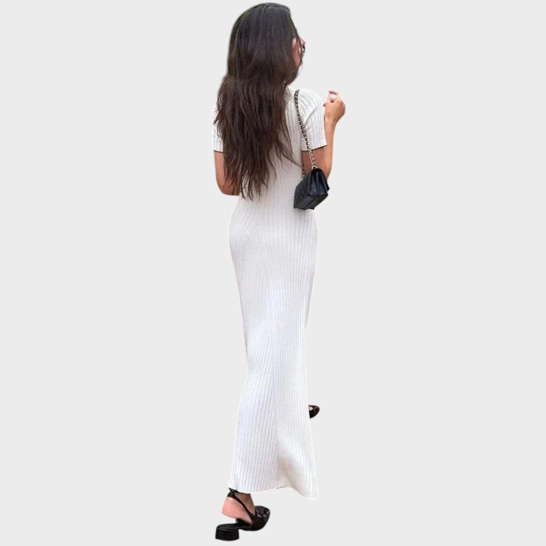 Lídia | Vestido de Malla con Decote en V y Botones