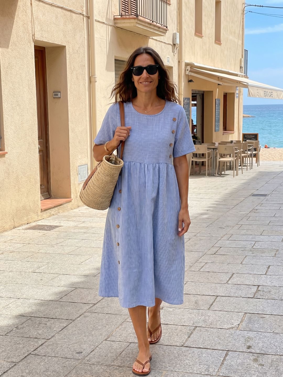 Vestido midi fluido con botones
