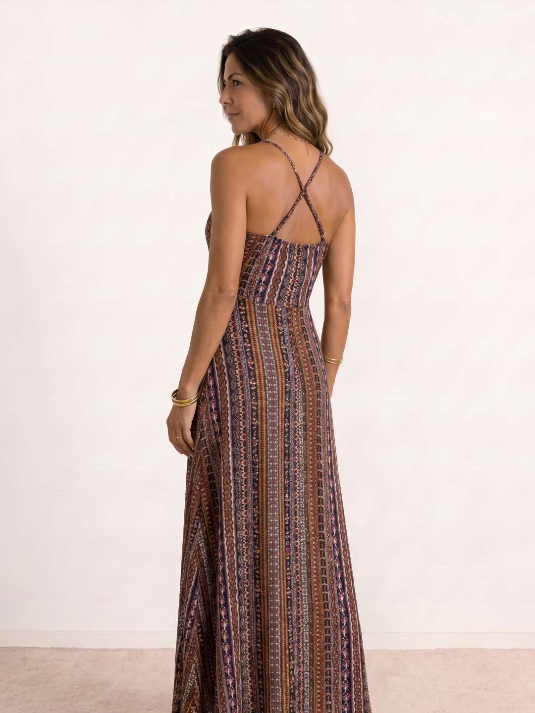 Vestido largo estampado étnico