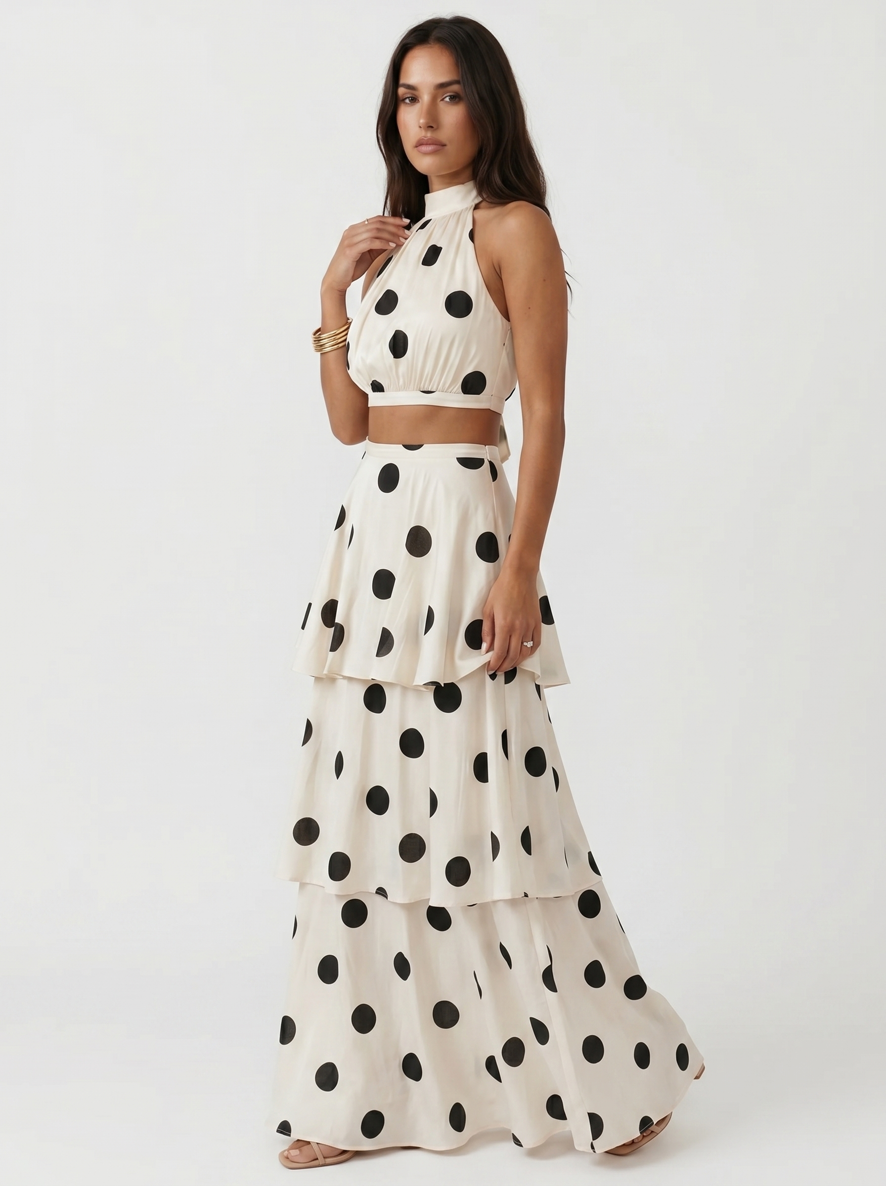 Conjunto top y falda larga de lunares