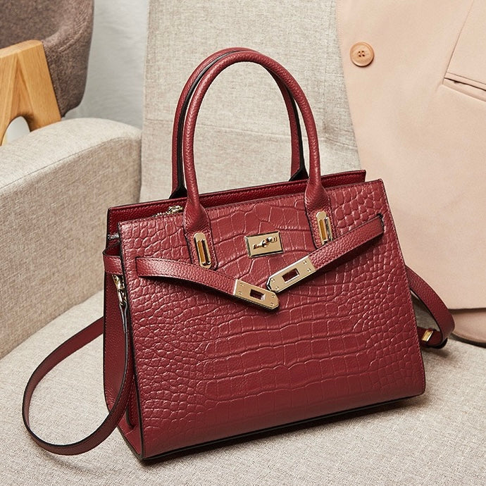 Bolso clásico de cuero genuino de mujer, para uso diario
