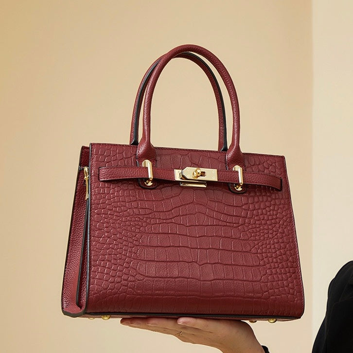 Bolso clásico de cuero genuino de mujer, para uso diario