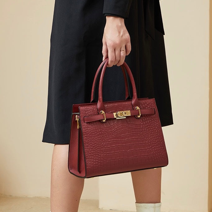 Bolso clásico de cuero genuino de mujer, para uso diario