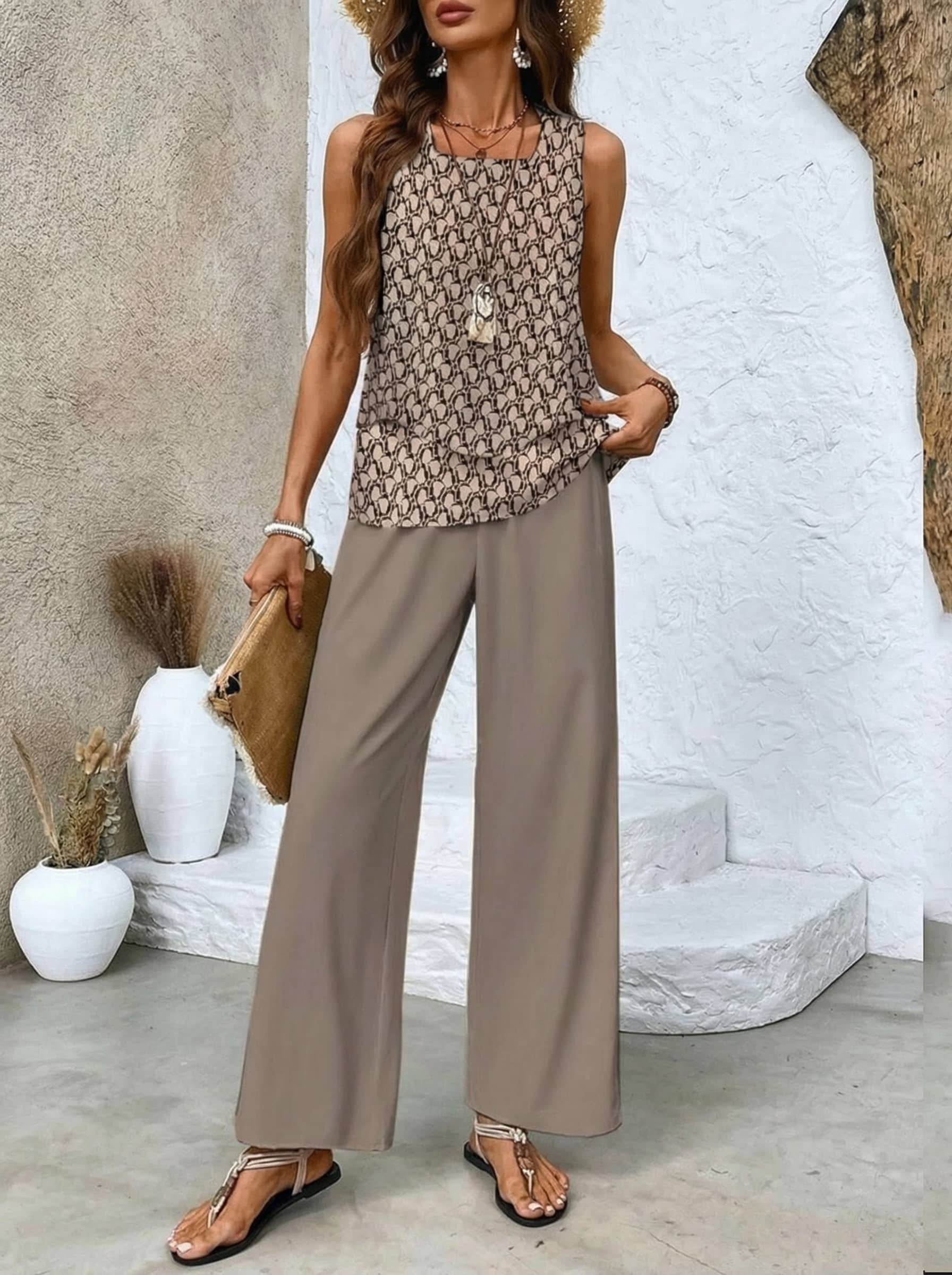 Conjunto fluido estampado de dos piezas