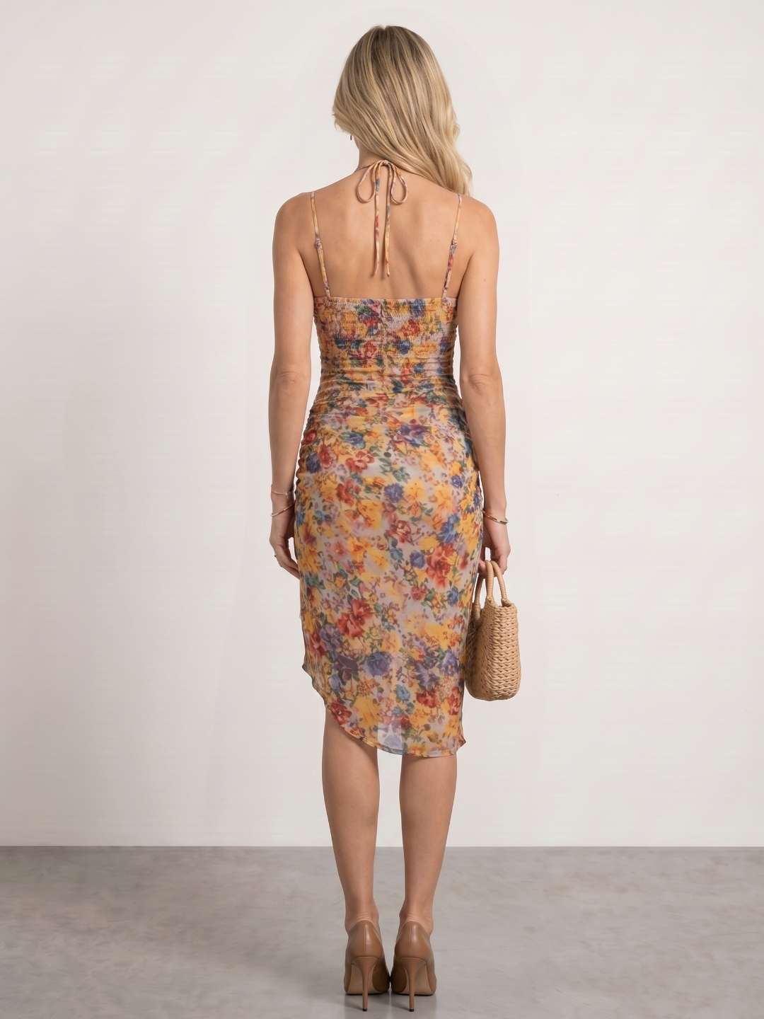 Vestido midi estampado fruncido