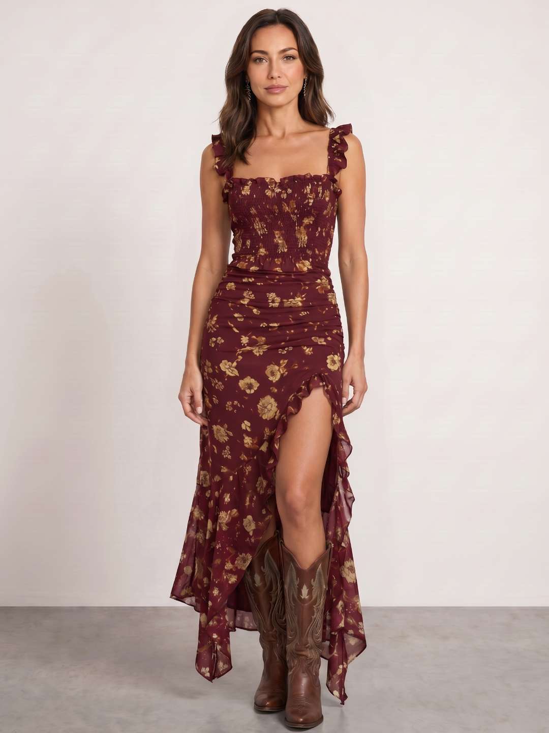 Vestido floral con abertura lateral