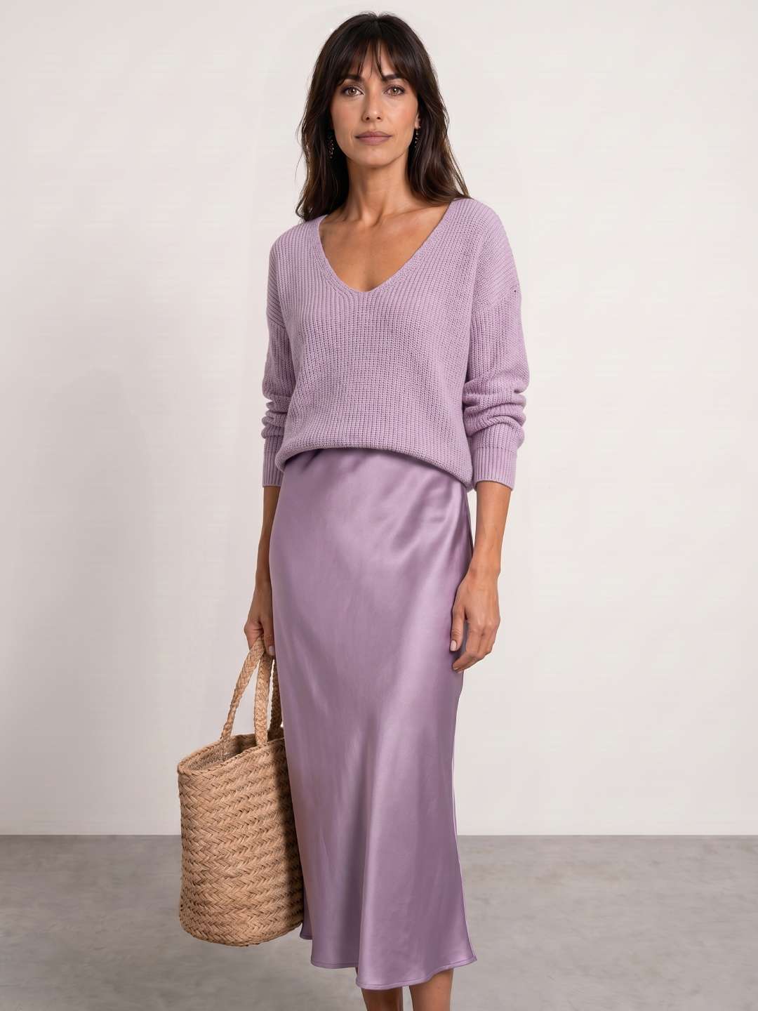 Vestido midi de satén con jersey incluido