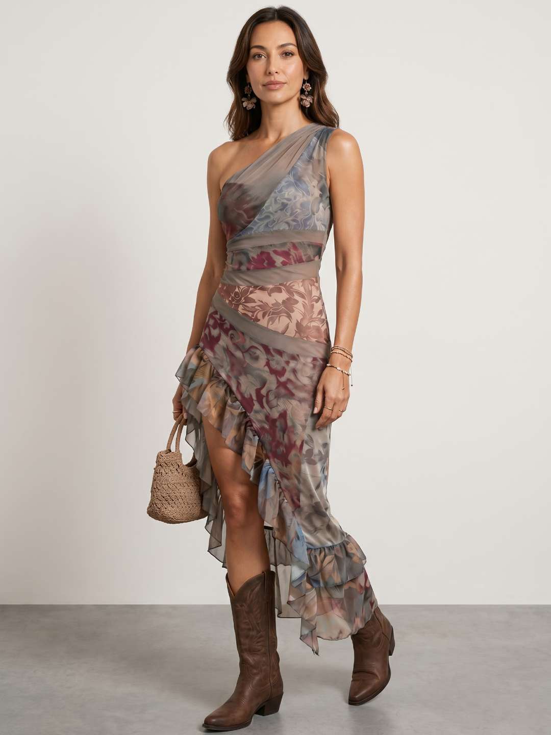 Vestido tul estampado volantes