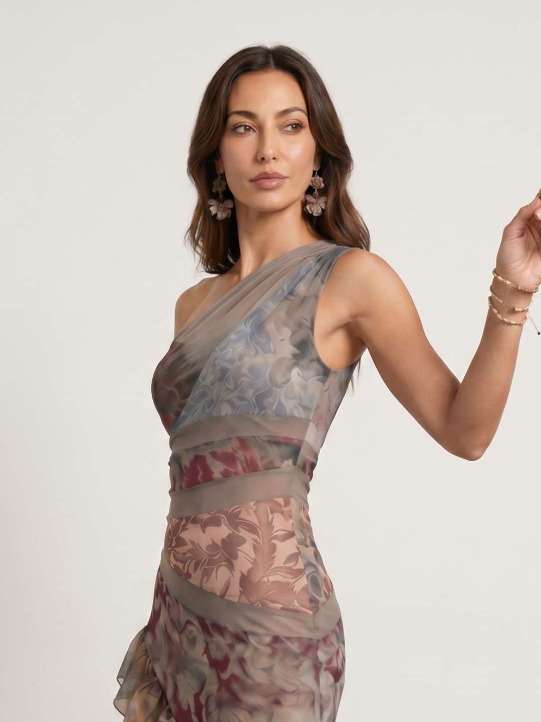 Vestido tul estampado volantes