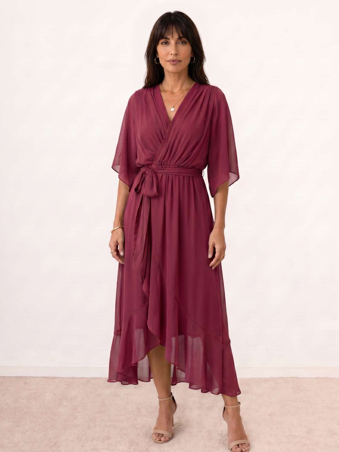 Vestido midi cruzado con cinturón