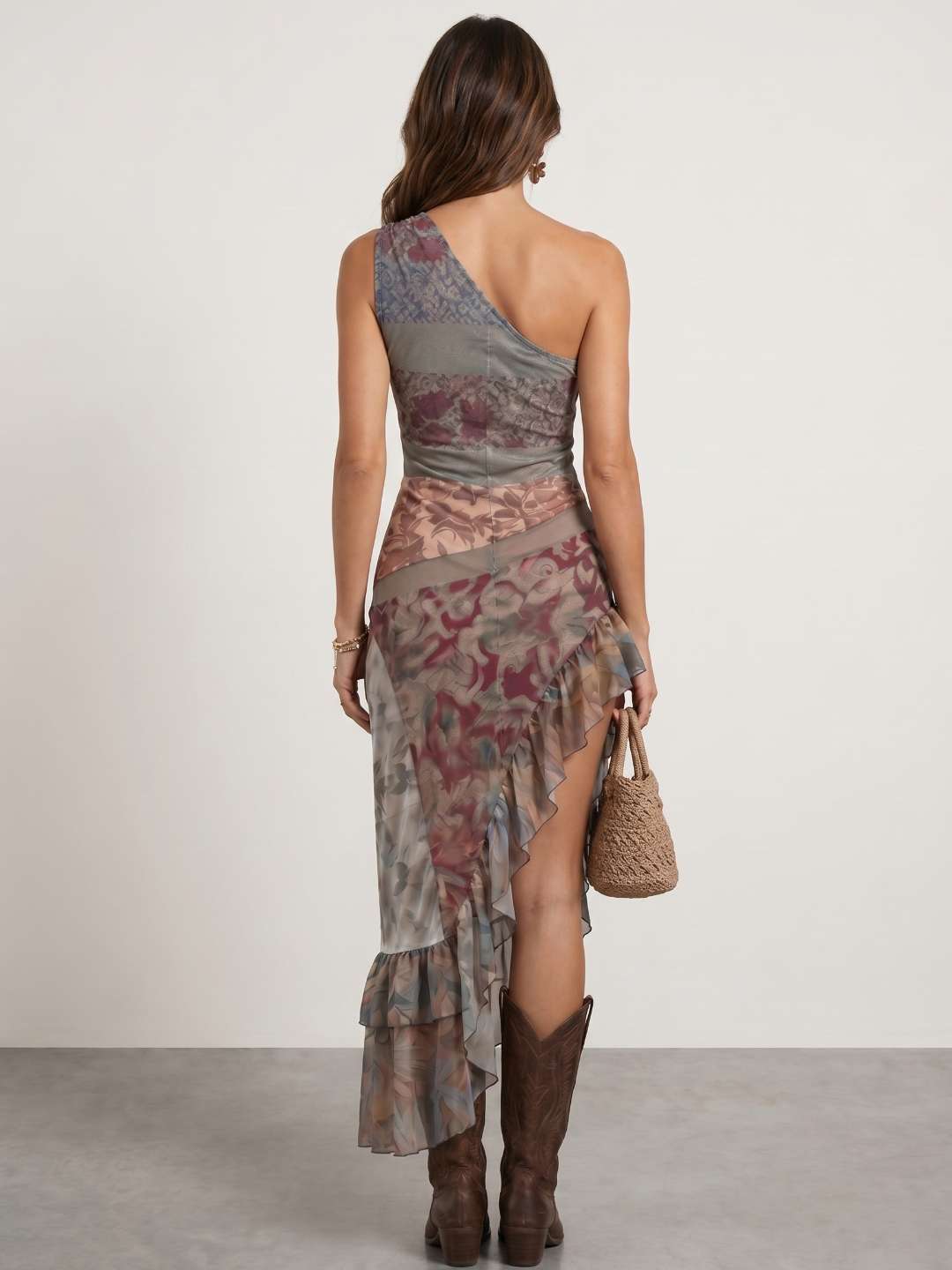 Vestido tul estampado volantes