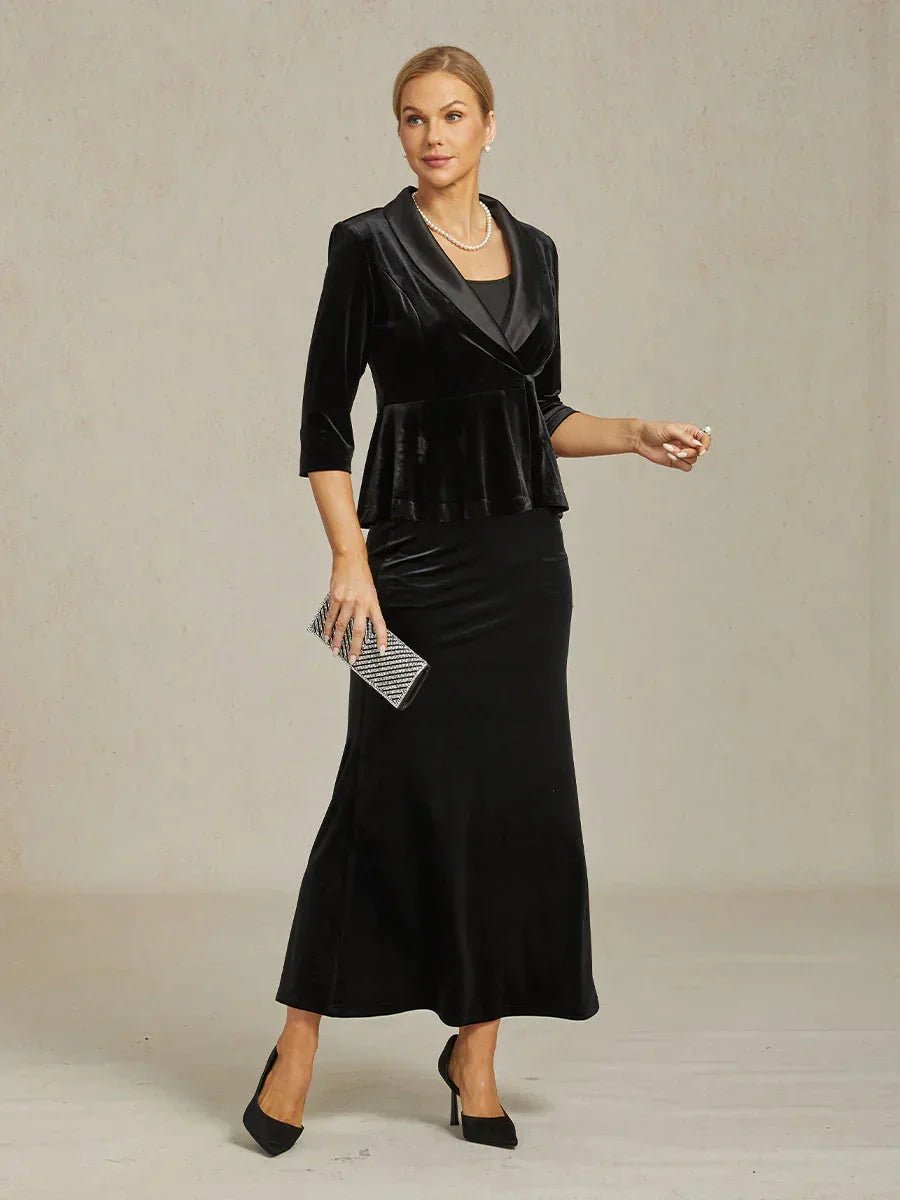 Blazer peplum de terciopelo con cuello de satén - Nhaura