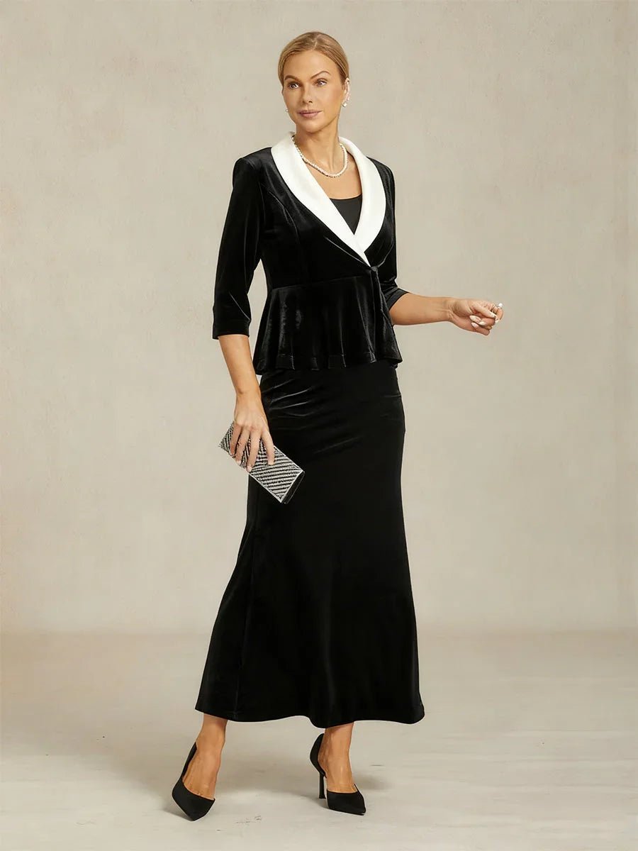 Blazer peplum de terciopelo con cuello de satén - Nhaura