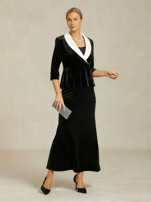 Blazer peplum de terciopelo con cuello de satén - Nhaura