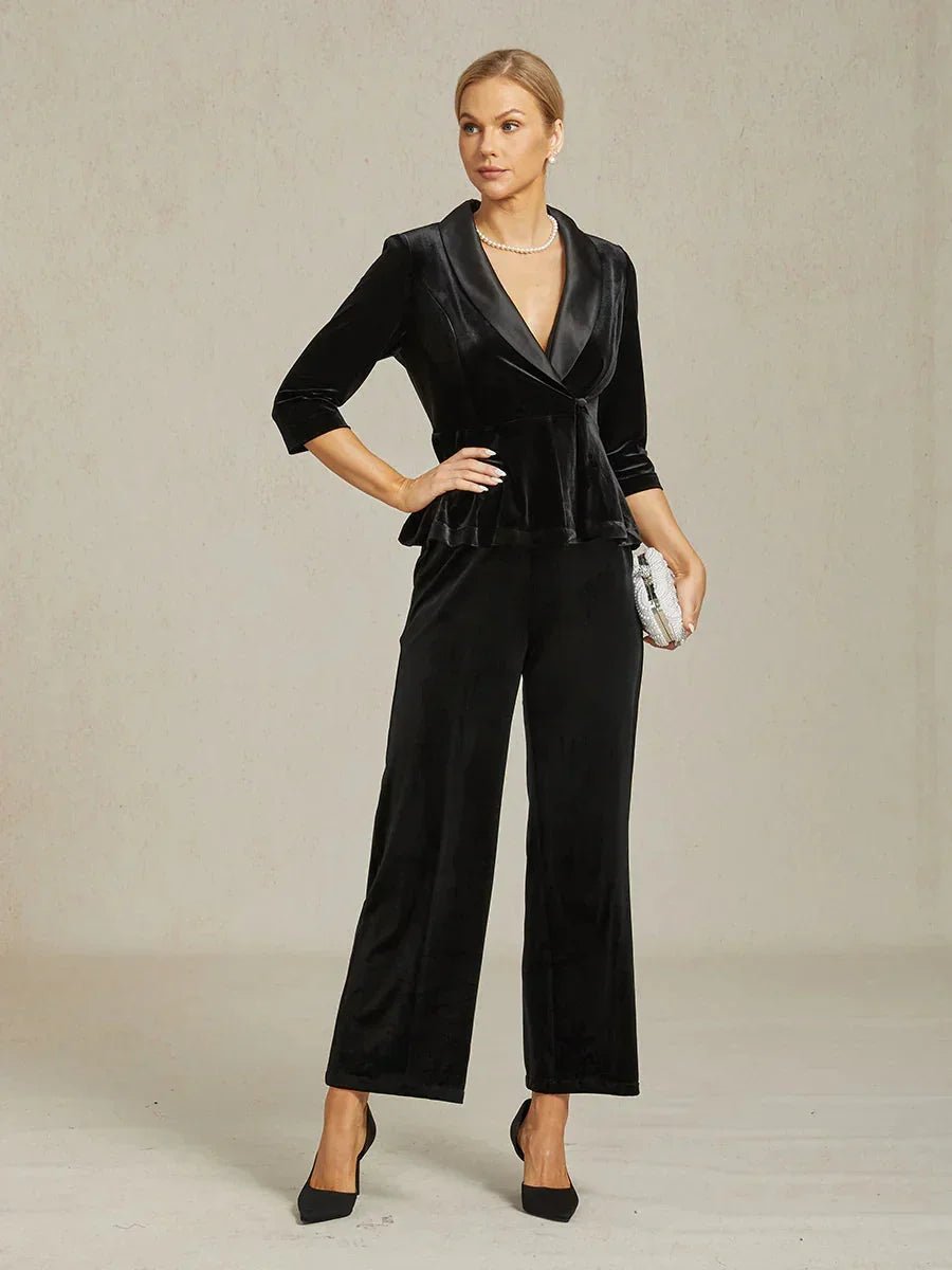 Blazer peplum de terciopelo con cuello de satén - Nhaura