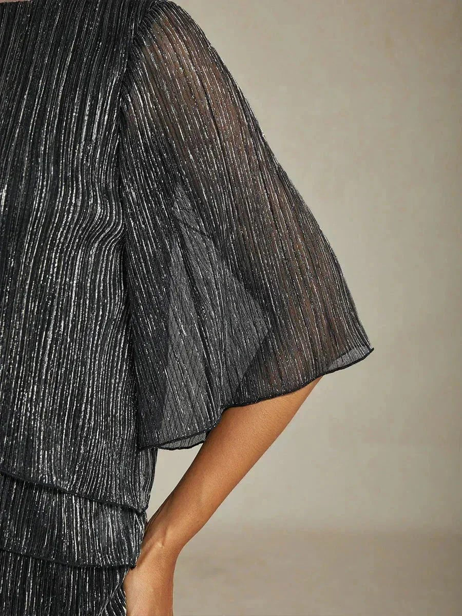 Blusa asimétrica de gasa plisada metalizada con capas - Nhaura