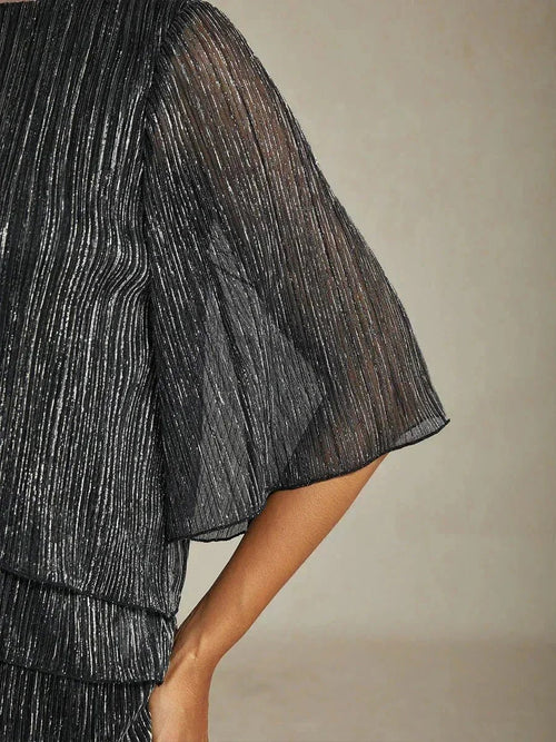 Blusa asimétrica de gasa plisada metalizada con capas - Nhaura