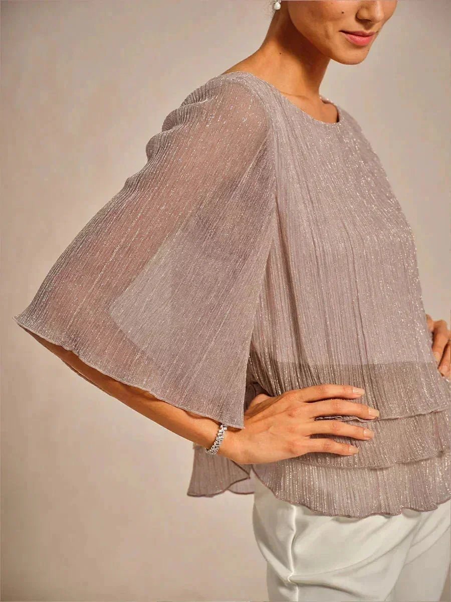 Blusa asimétrica de gasa plisada metalizada con capas - Nhaura