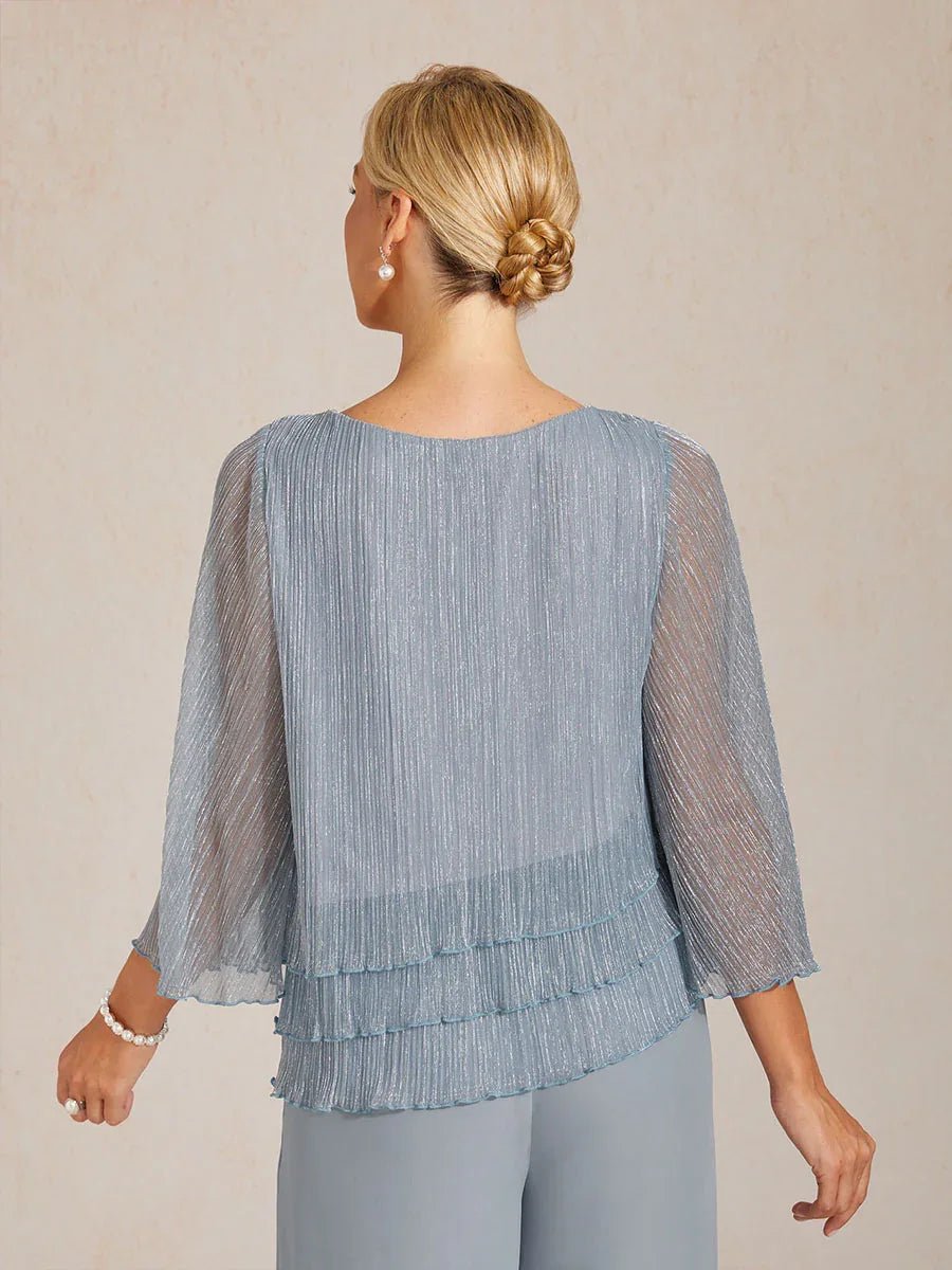 Blusa asimétrica de gasa plisada metalizada con capas - Nhaura