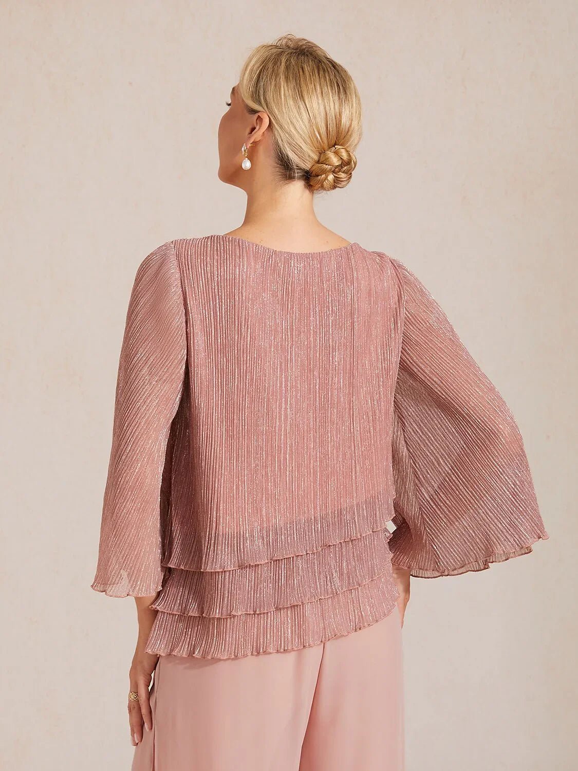 Blusa asimétrica de gasa plisada metalizada con capas - Nhaura