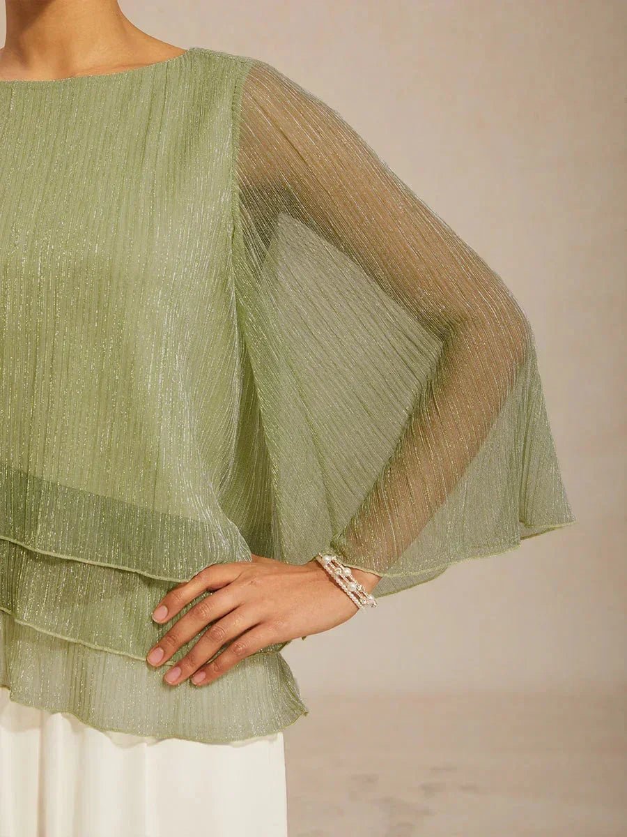 Blusa asimétrica de gasa plisada metalizada con capas - Nhaura