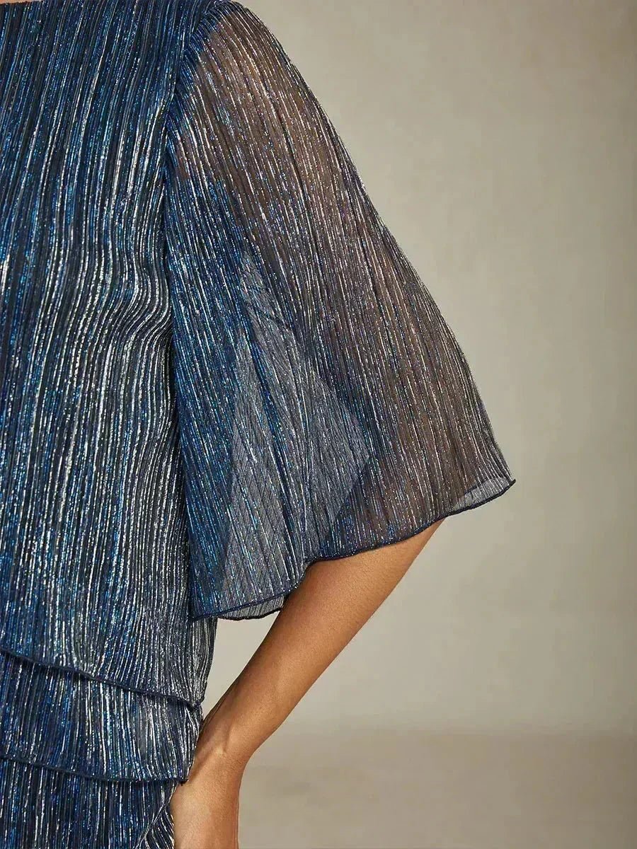 Blusa asimétrica de gasa plisada metalizada con capas - Nhaura