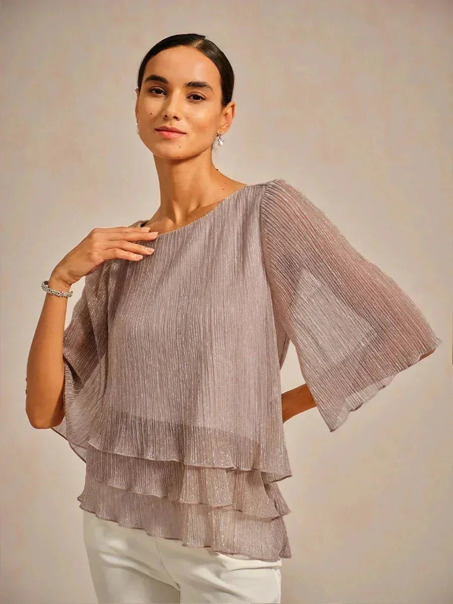 Blusa asimétrica de gasa plisada metalizada con capas - Nhaura