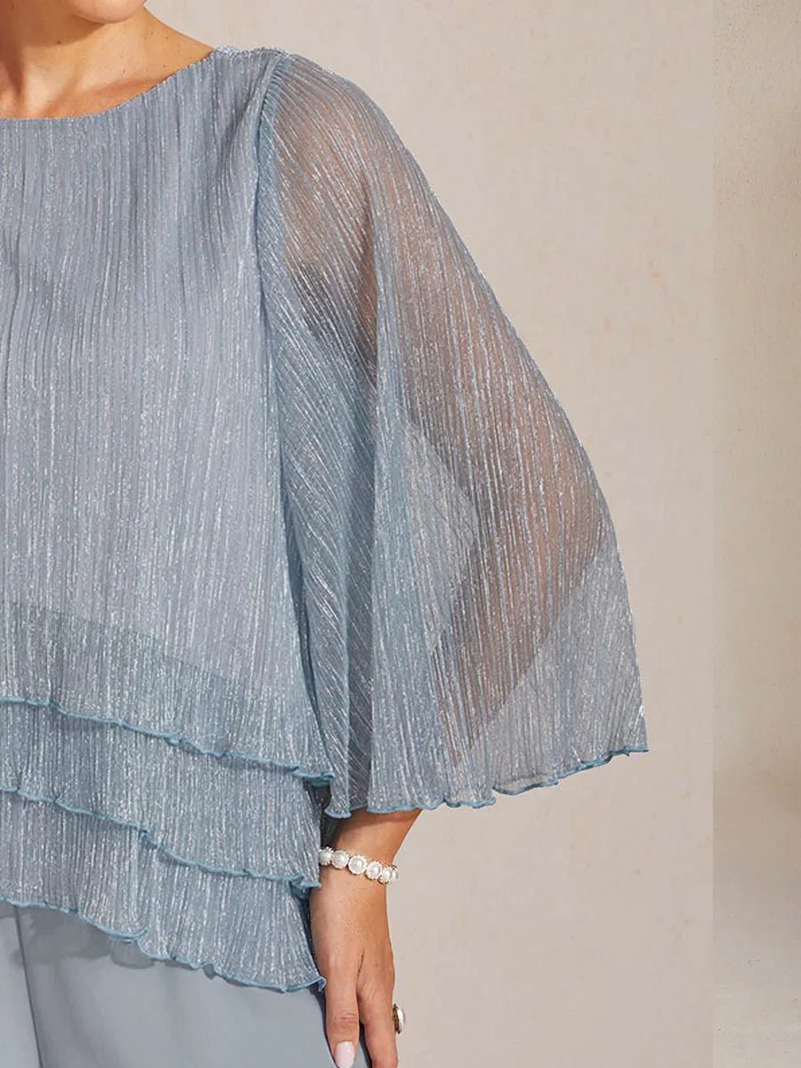 Blusa asimétrica de gasa plisada metalizada con capas - Nhaura