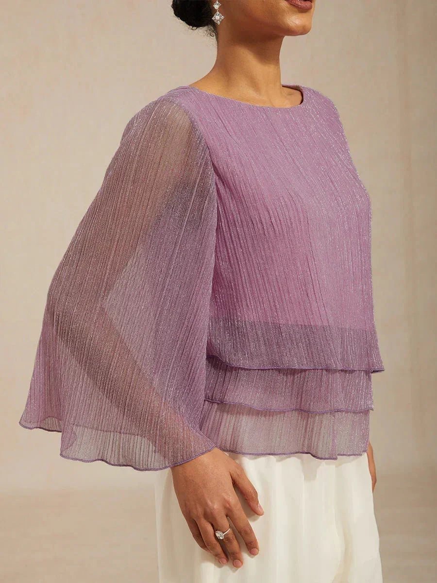 Blusa asimétrica de gasa plisada metalizada con capas - Nhaura