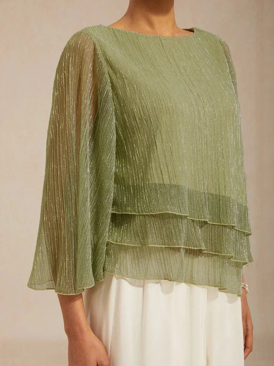 Blusa asimétrica de gasa plisada metalizada con capas - Nhaura
