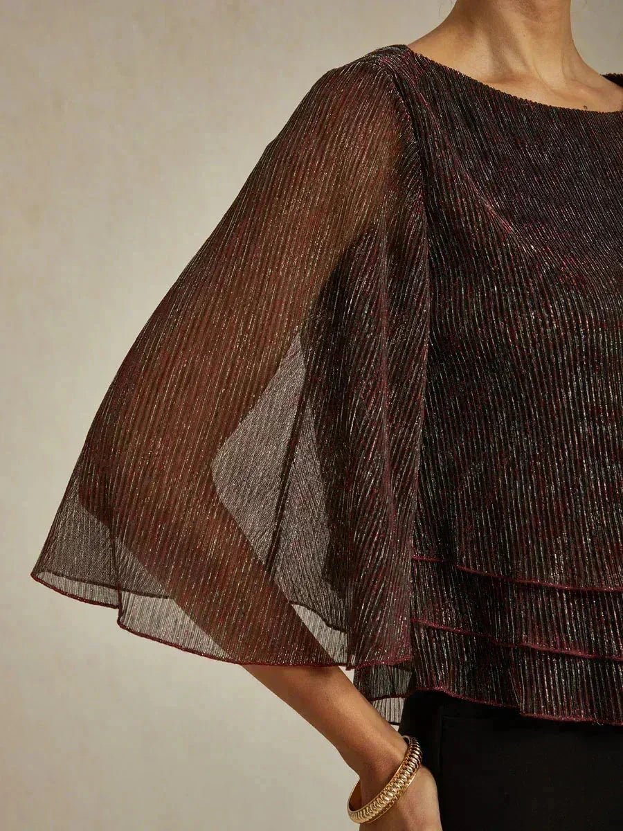 Blusa asimétrica de gasa plisada metalizada con capas - Nhaura