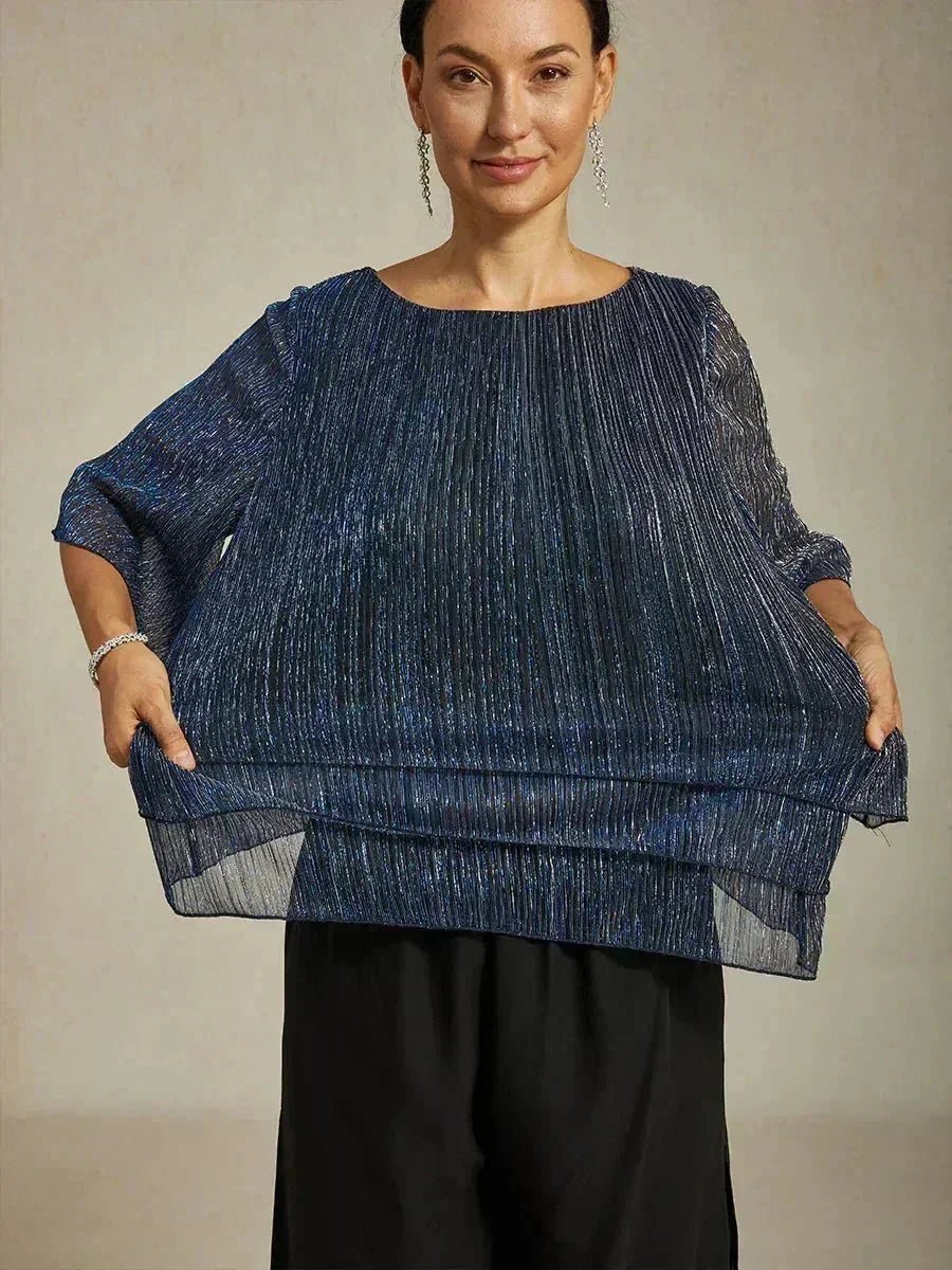 Blusa asimétrica de gasa plisada metalizada con capas - Nhaura